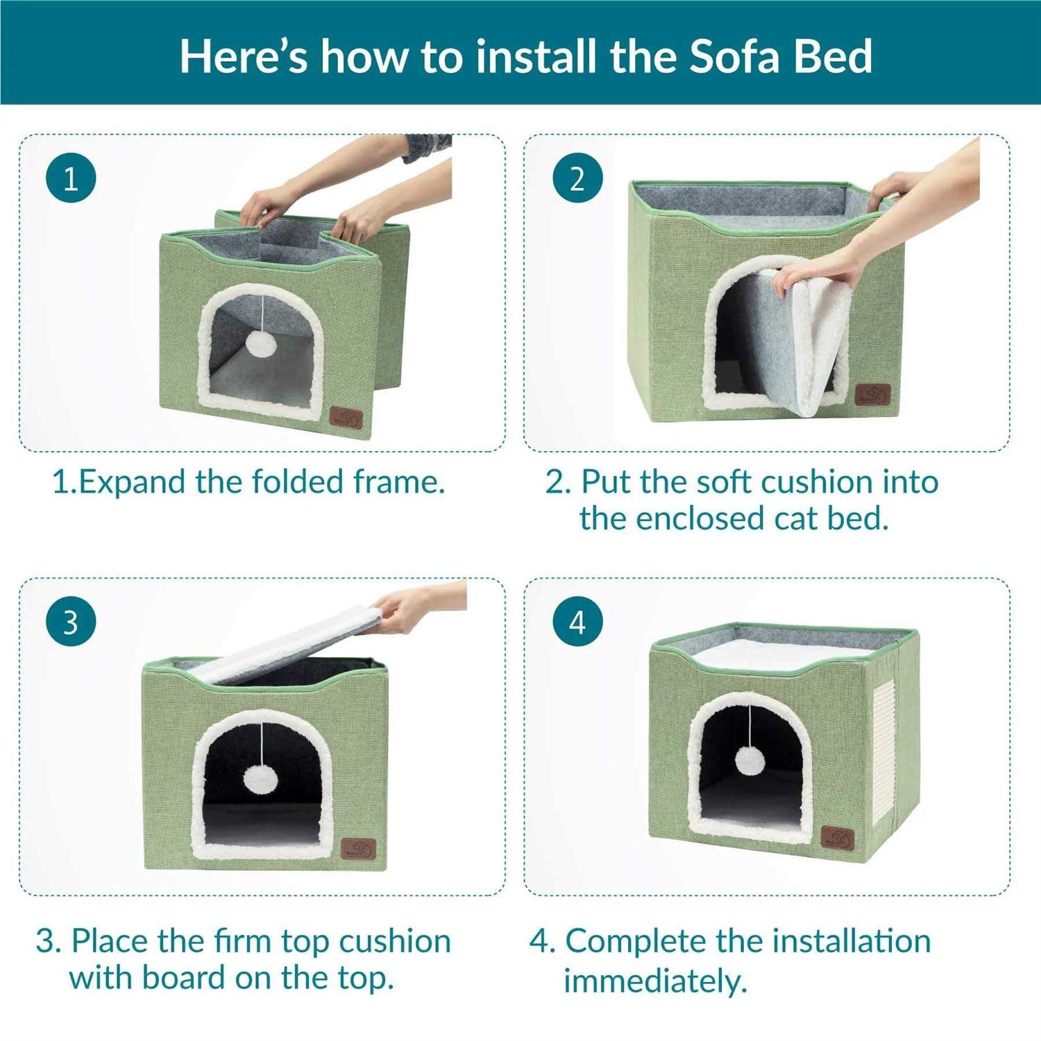 Bedsure Cat Beds for Indoor Cats Large Cat Cave for Pet Cat House with Fluffy Ball Hanging and Scratch Pad - Healthber