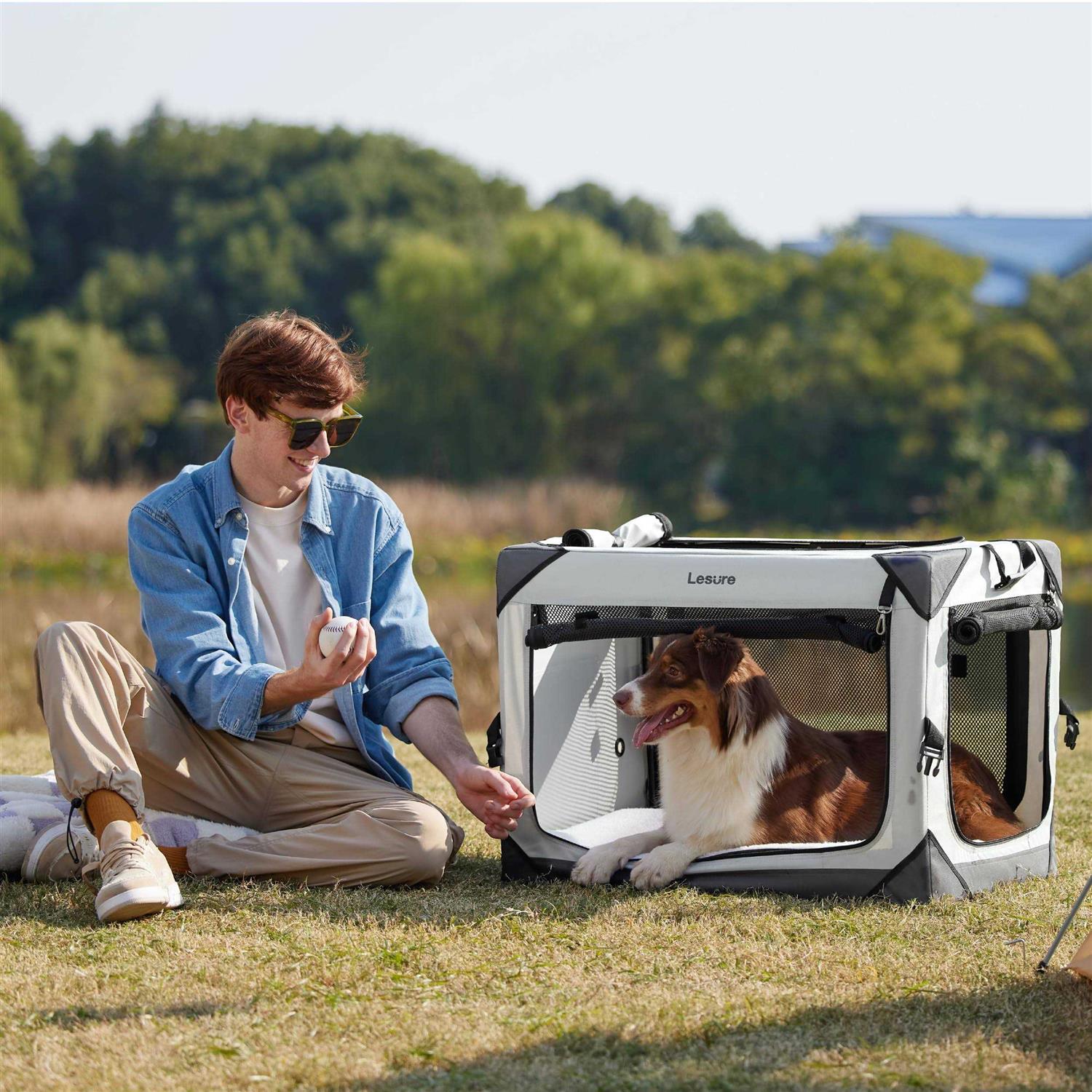 LE SURE Lesure Collapsible Dog Crate Portable Dog Travel Crate Kennel Dog - Healthber