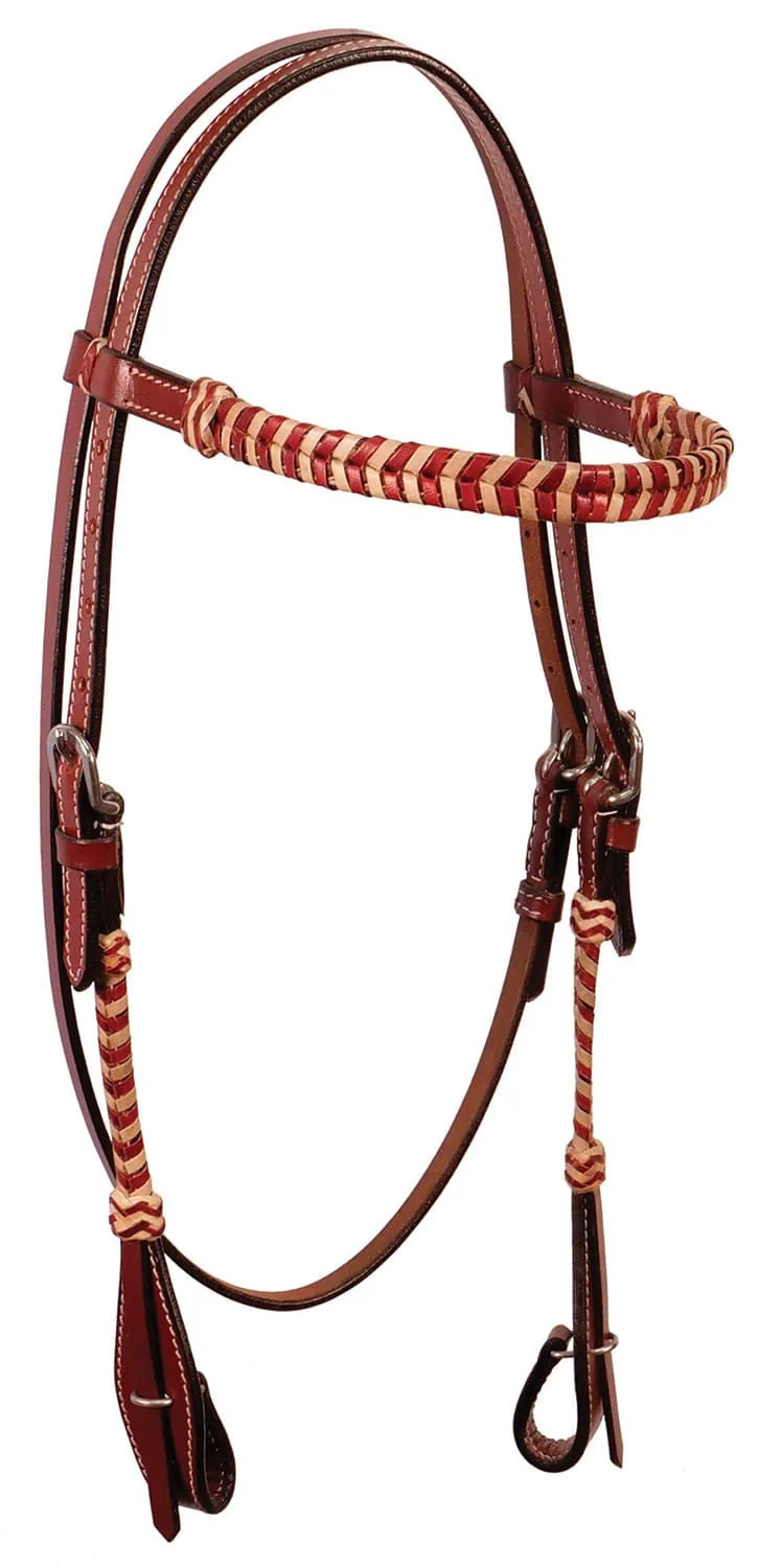 Buffalo Leather Brown Rawhide Laced Browband Headstall - Healthber