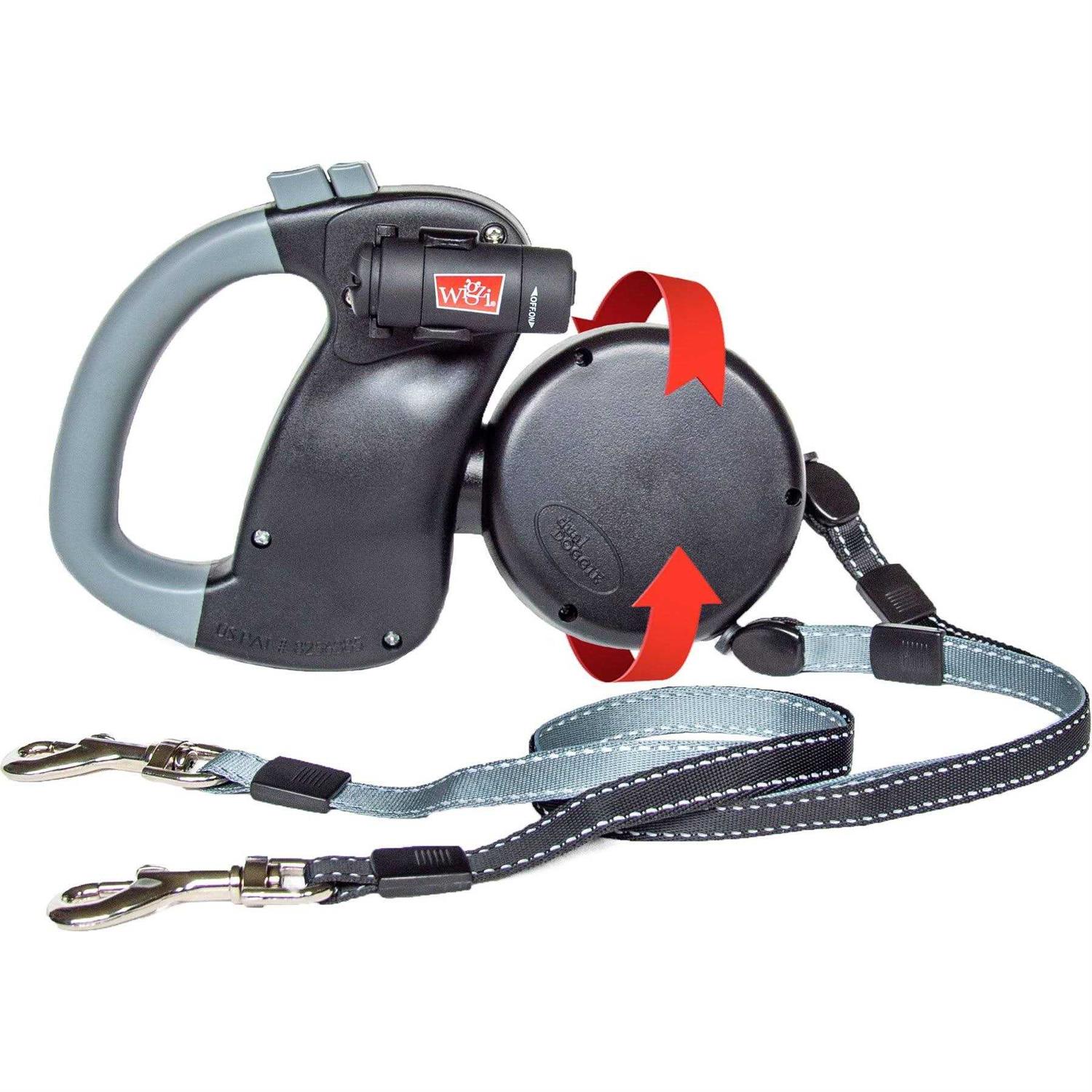 Wigzi Dual Doggie Retractable Leash with Light No Tangle 360 Coupler - Healthber