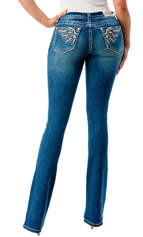 Grace in LA Wing Embroidered Mid Rise Bootcut Jeans - Healthber
