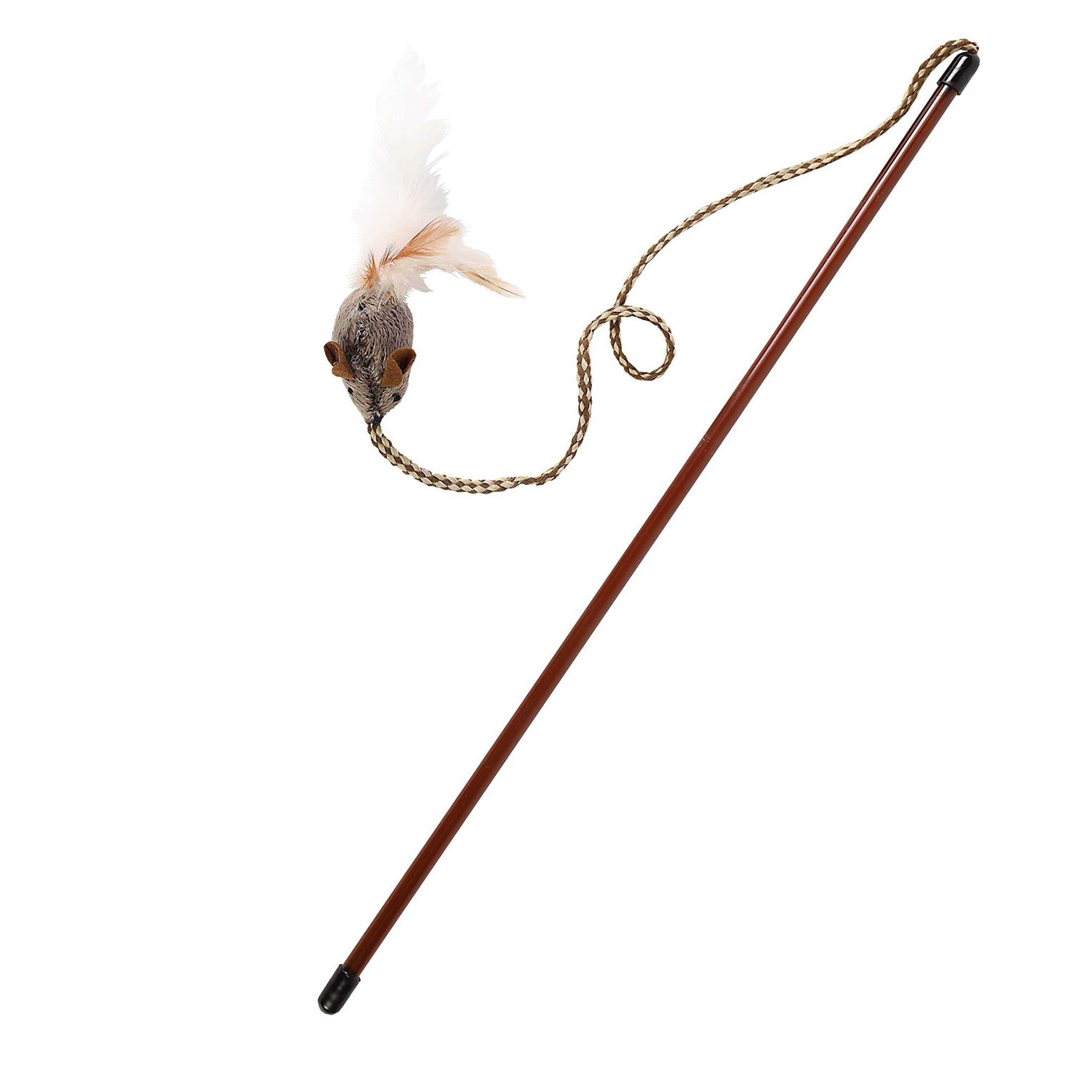 OurPets Play-N-Squeak Teathered & Feathered Play Wand Cat Toy - Healthber