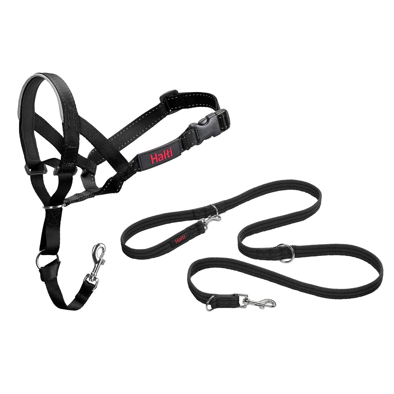 Halti Headcollar and Training Lead Combination Pack, Stop Dog Pulling on Walks with Halti, Includes Size Head Collar and Double Lead,Black - Healthber