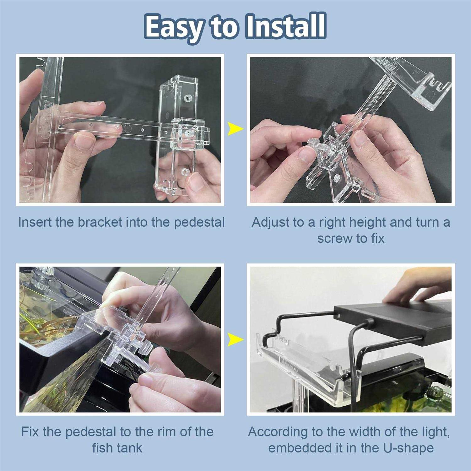 driamor Aquarium Light Riser Adjustable Clear Acrylic Fish Tank LED Light Stand Aquarium Lamp Holder Bracket Kit 2pcs Transparent Support for Width 2.5-4.4 - Healthber