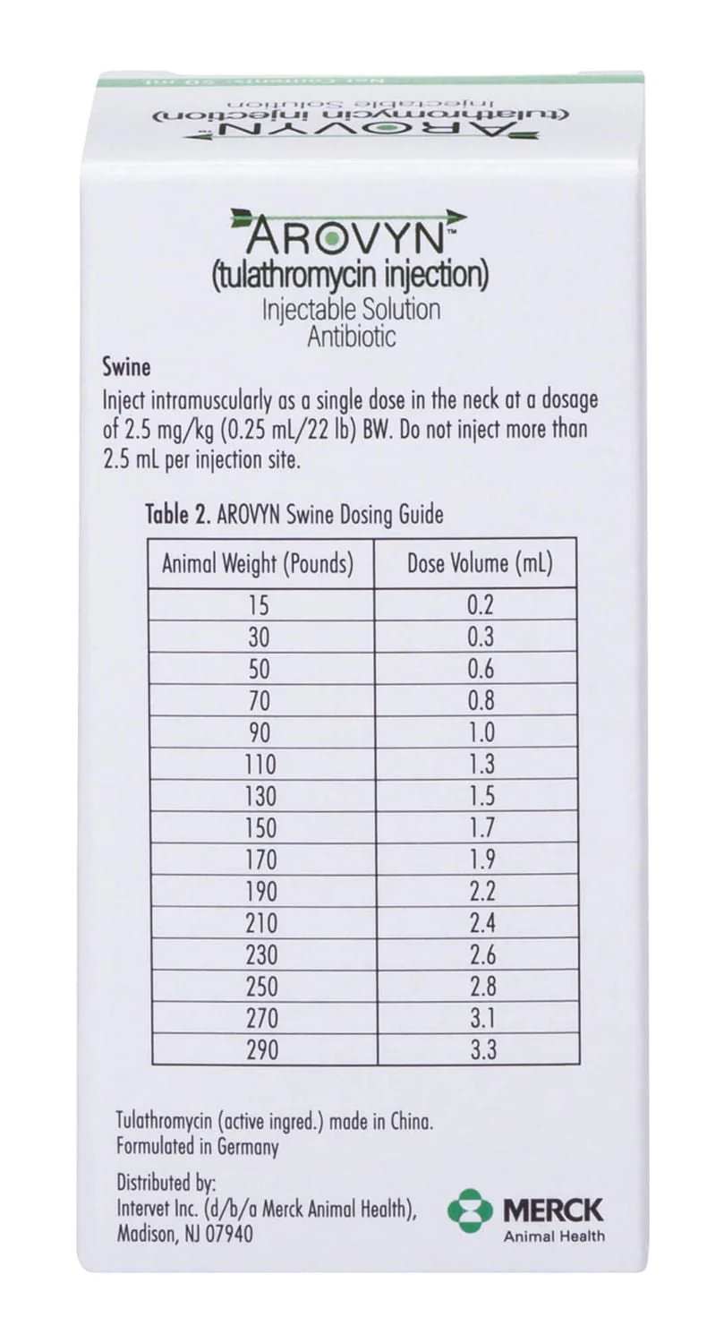 Rx Arovyn (tulathromycin) Injectable Solution for Swine & Cattle - Healthber