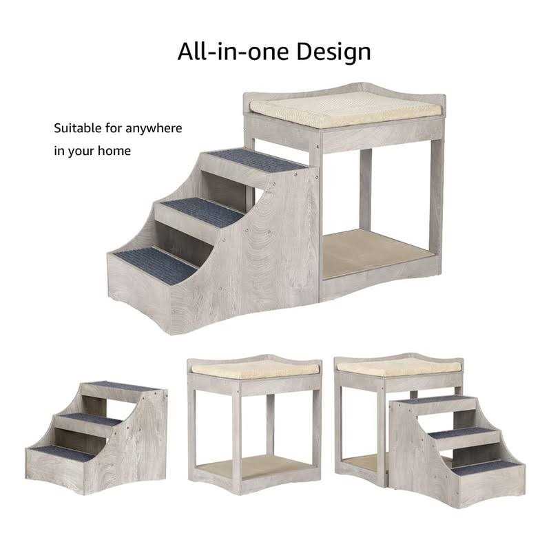 unipaws Pet Bunk Bed with Removable Step for Dogs and Cats, Multi-Level Bed Window Perch Seat Platform with Cushion and Cat Scratch Pad - Healthber
