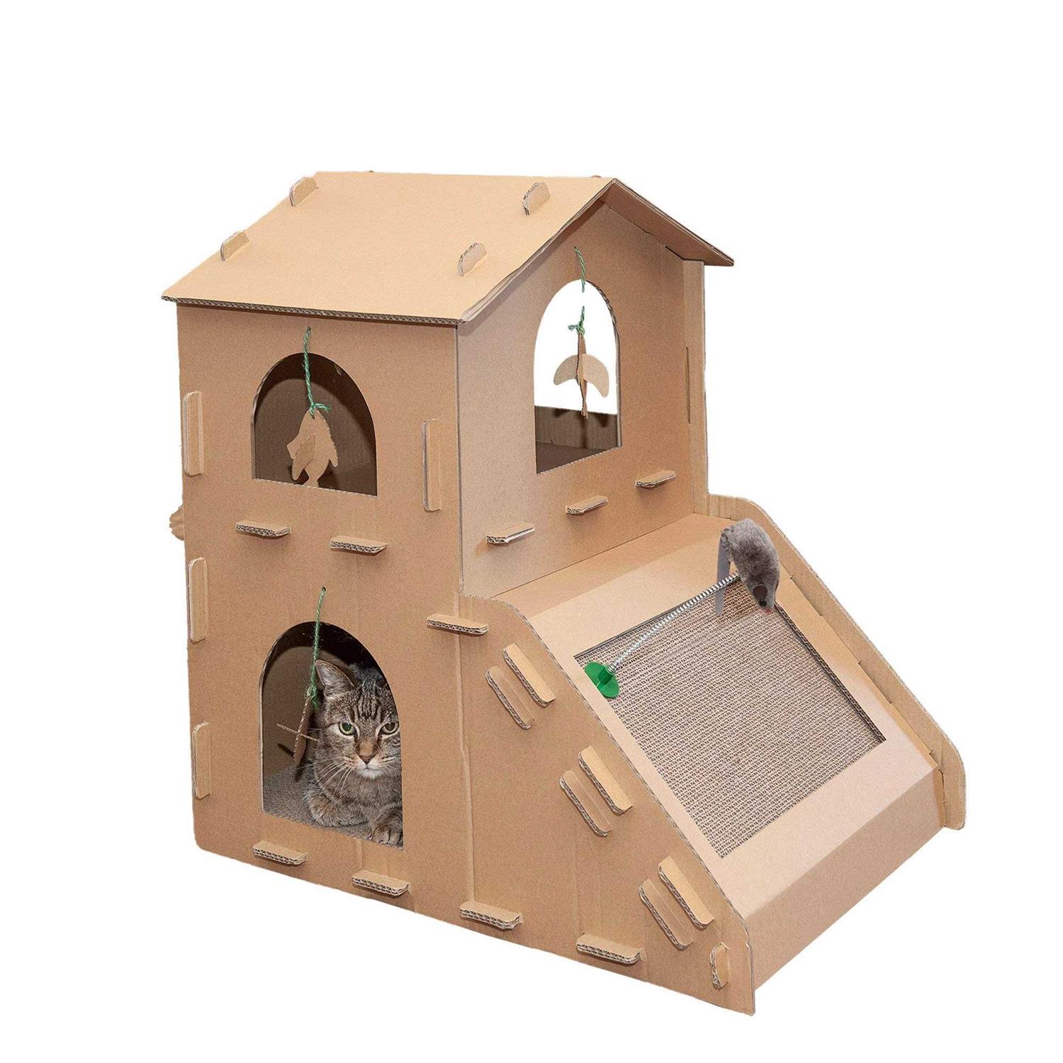 FurHaven Corrugated Cat Scratcher House with Catnip - Healthber