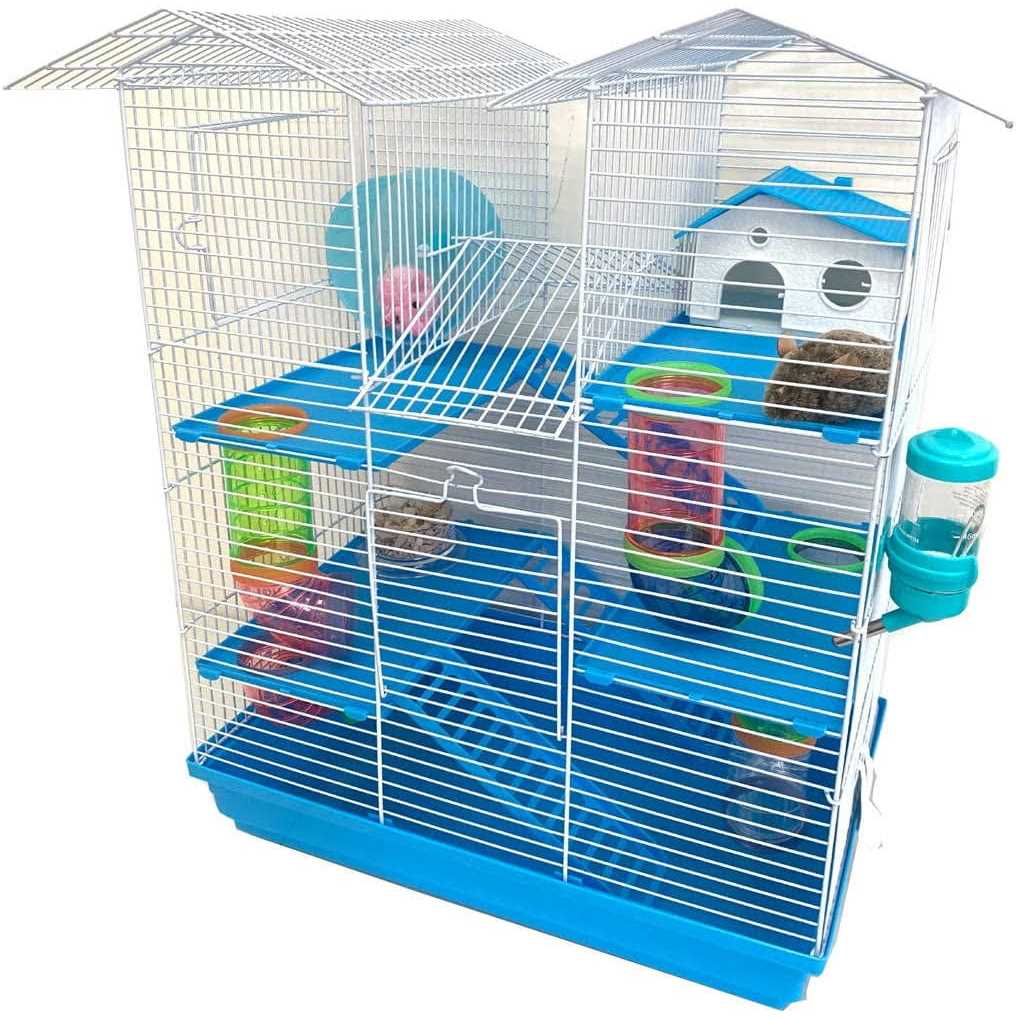 Mcage Pink Large 5-Levels Twin Tower Hamster Mouse Habitat Home House Critter Cage For Rodent Gerbil Mice Rat Wire Animal Cage With Long Crossover Tube - Healthber