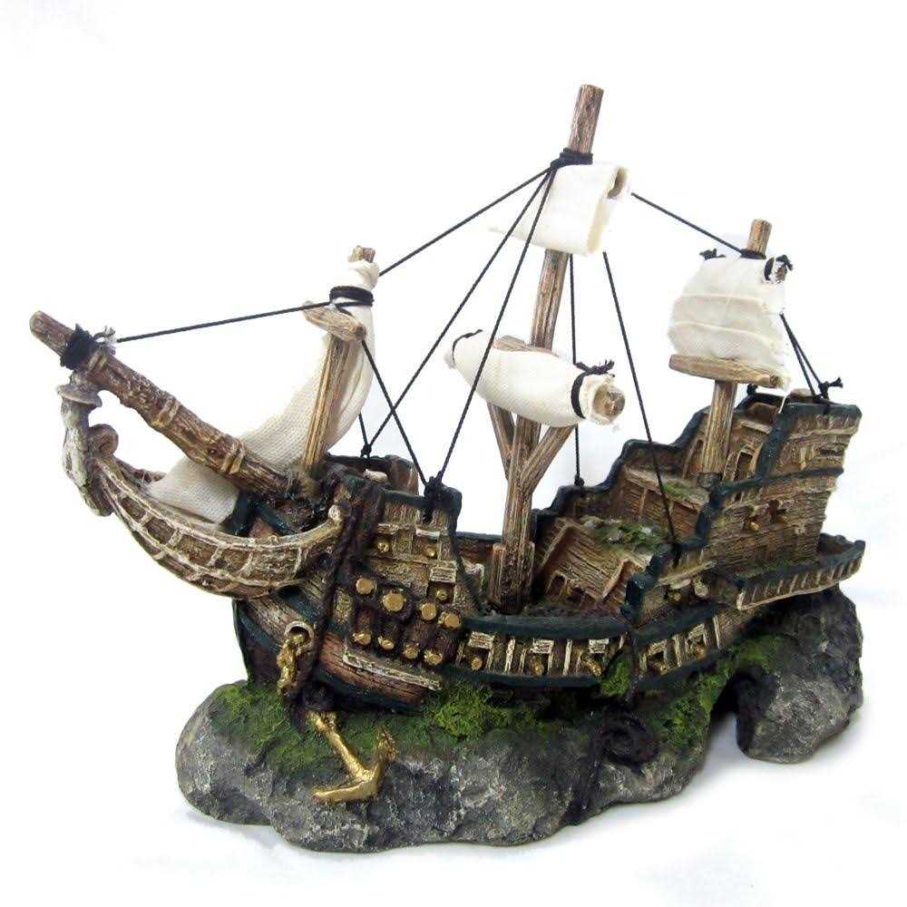 Top Fin Ship and Sail Bubbler Aquarium Tank Ornament - Healthber