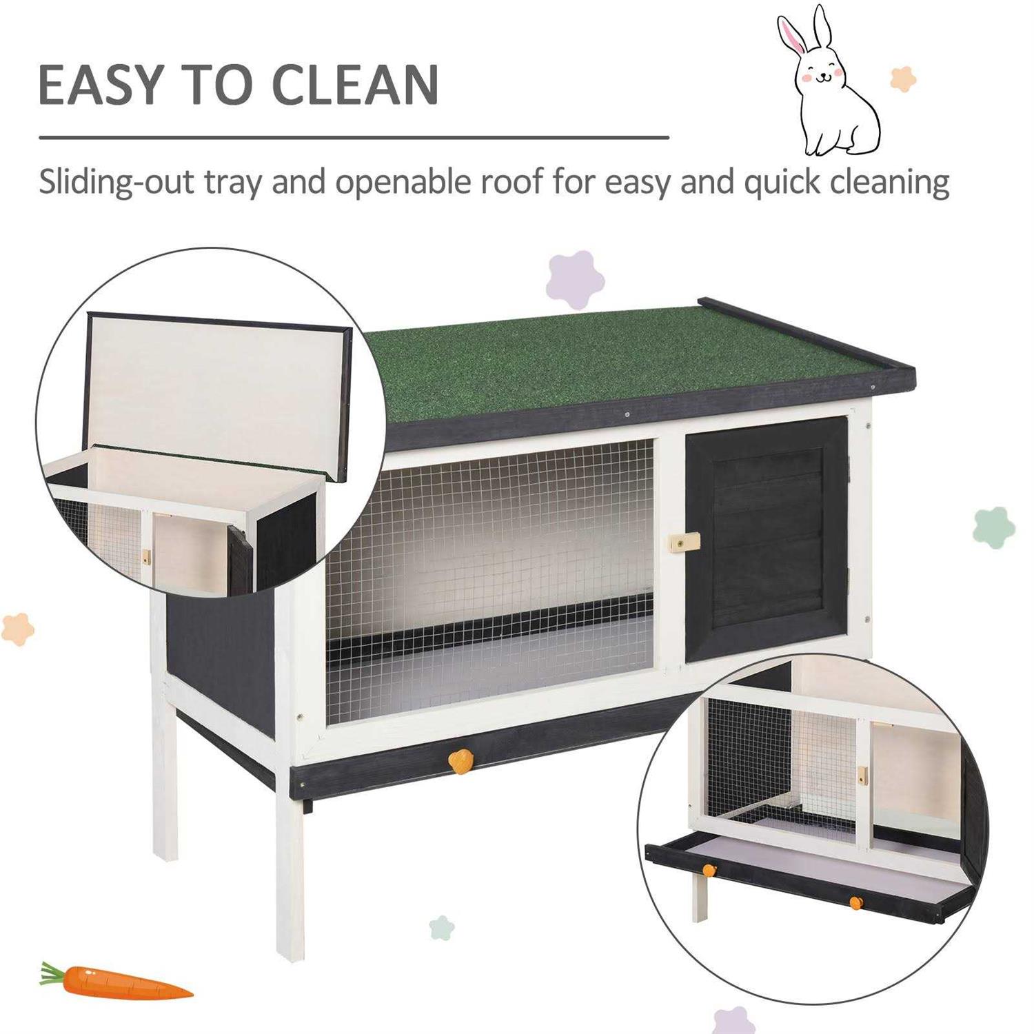 PawHut Wooden Rabbit Hutch, Bunny Cage, Guinea Pig House with Pull-Out Tray, and Openable Asphalt Roof for Indoor/Outdoor - Healthber