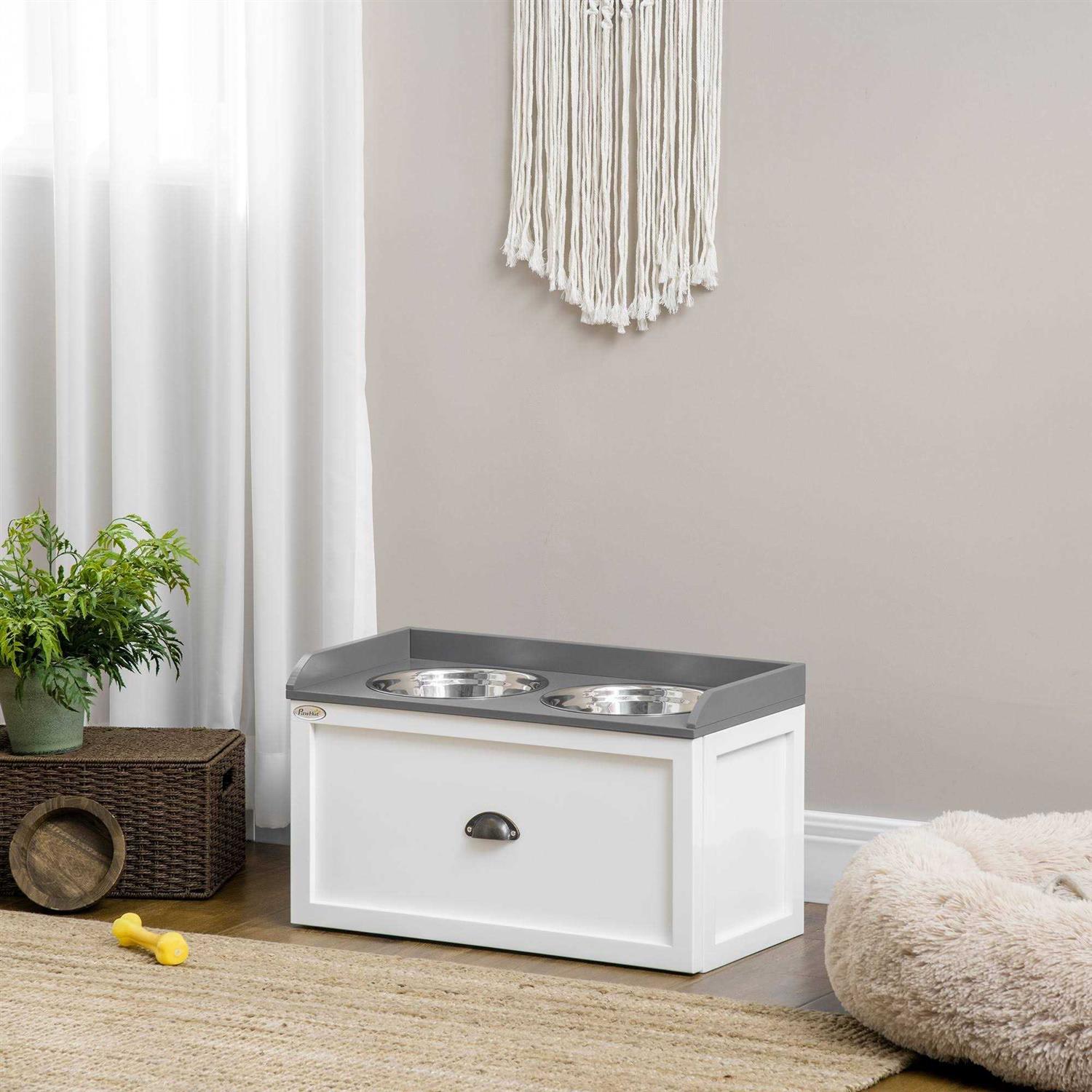 PawHut Large Elevated Dog Bowls with Storage Drawer - Healthber