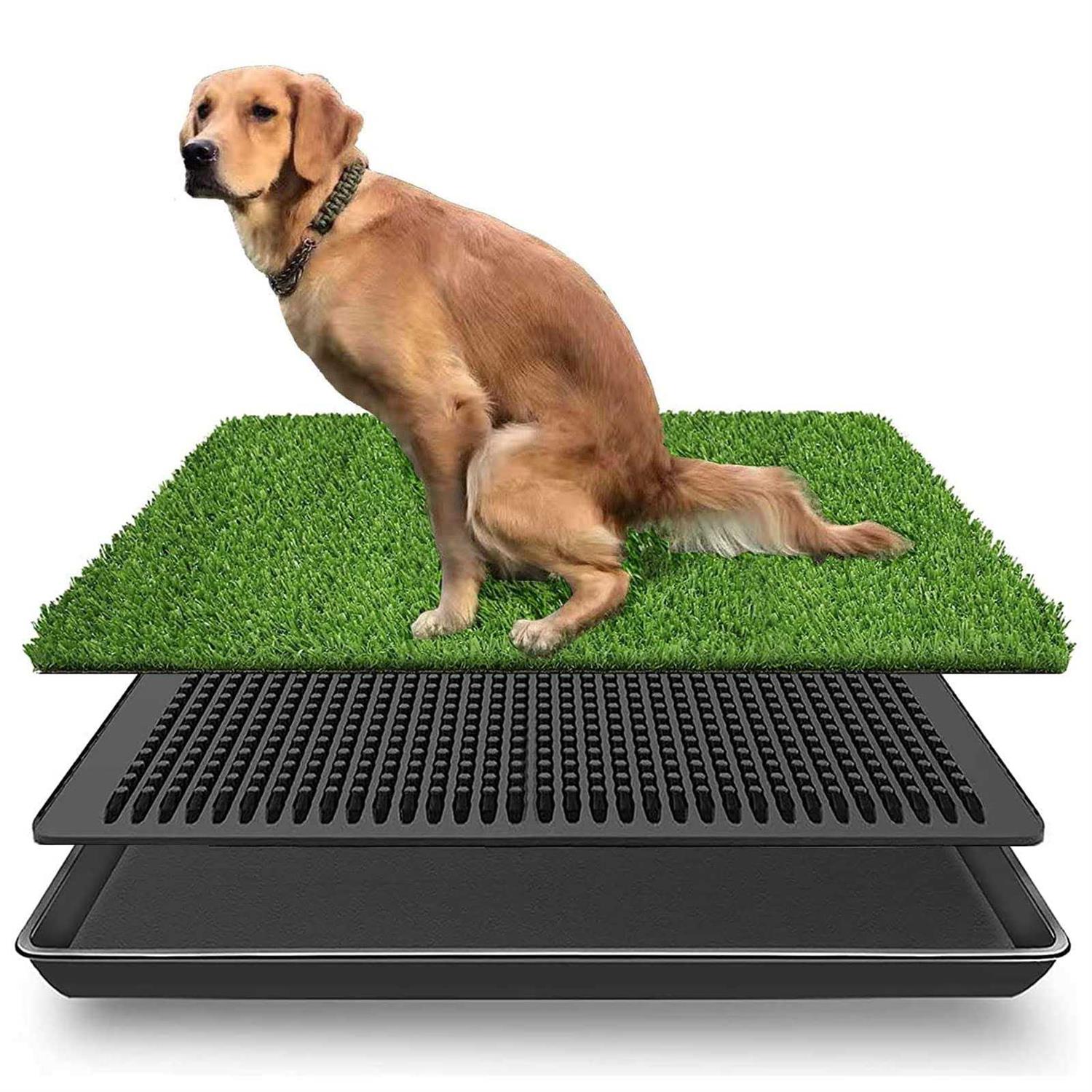 Lomantown Fake Grass Dog Potty Pad Portable Dog Turf Trainer Grass with Tray - Healthber
