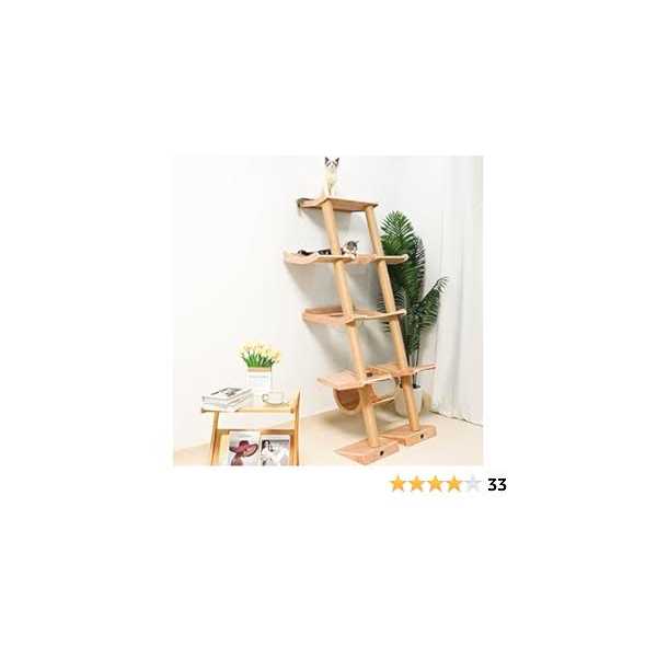 Cat Tree with Hammock Tall Wall Mounted Wood Scratching Post for Indoor Cats Climbing Activity Tower - Healthber