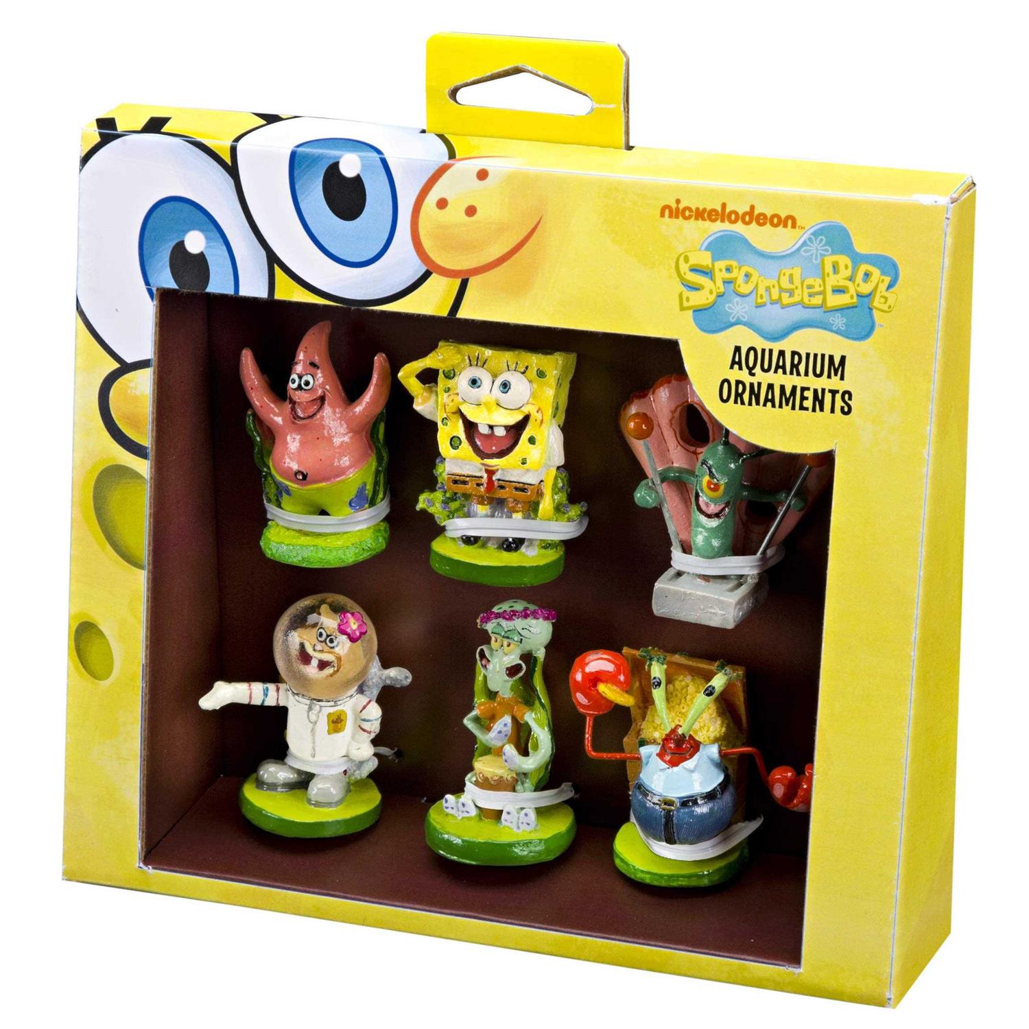 Penn-Plax Officially Licensed Spongebob 6 Piece Mini Aquarium Ornament Set Great for Saltwater and Freshwater Tanks - Healthber