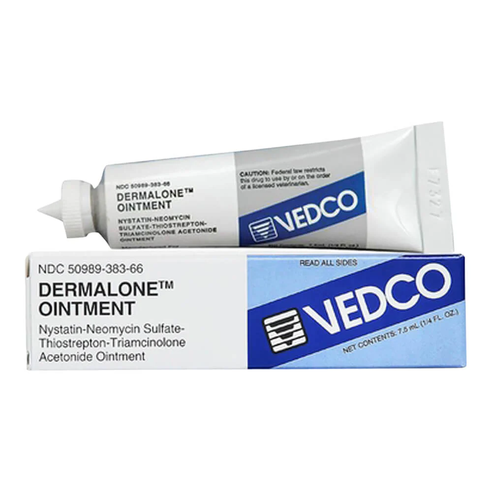 Rx Dermalone (nystatin-neomycin sulfate-thiostrepton-triamcinolone acetonide) Ointment for Cats & Dogs - Healthber