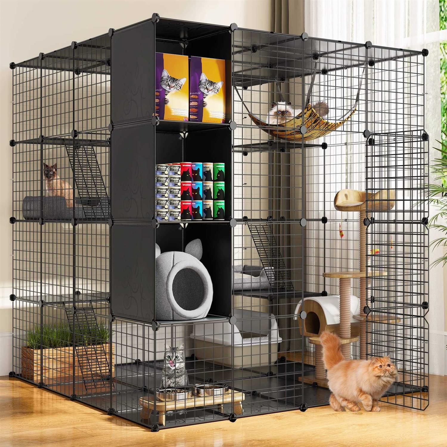 YITAHOME Cat Cage Indoor Large with Storage Cube DIY Catio Cat Enclosures Metal Cat Playpen with Hammock 1-4 Cats Tiers Cat - Healthber