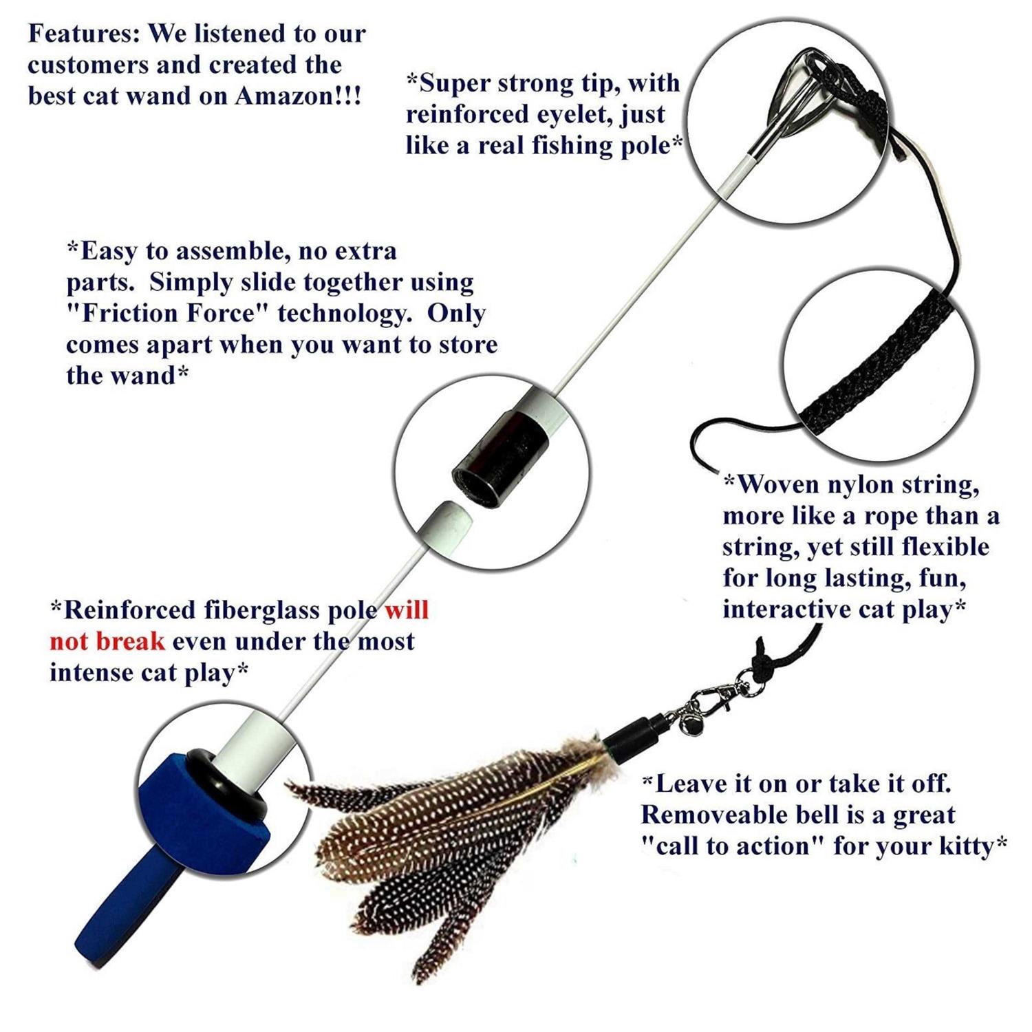 pet fit for life 2 Guinea feather Wand Cat Toy - Healthber
