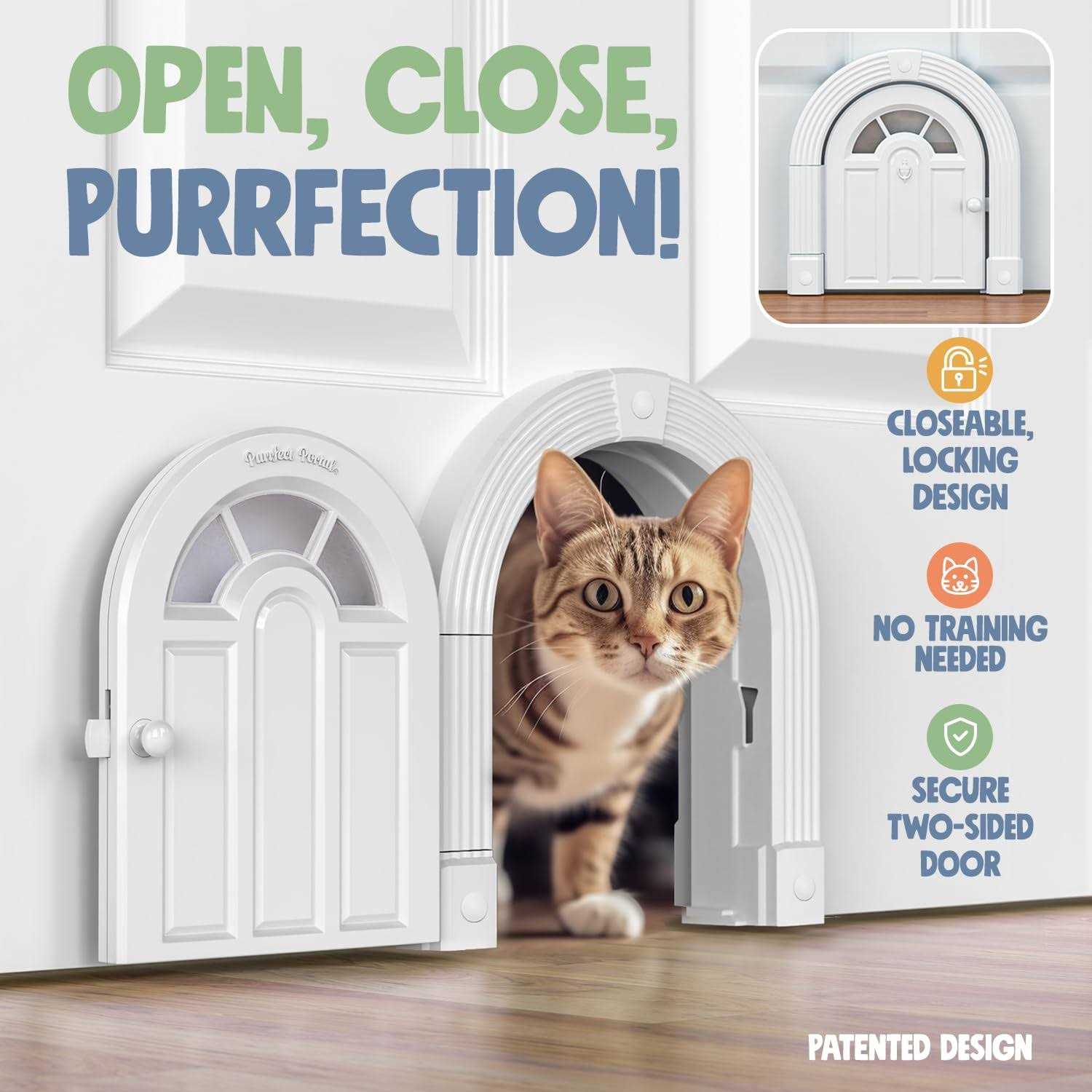 Purrfect Portal Interior Cat Door No-Flap Cat Door for Interior Door Cat Door Interior Door for Cats Up to 20 lbs - Healthber