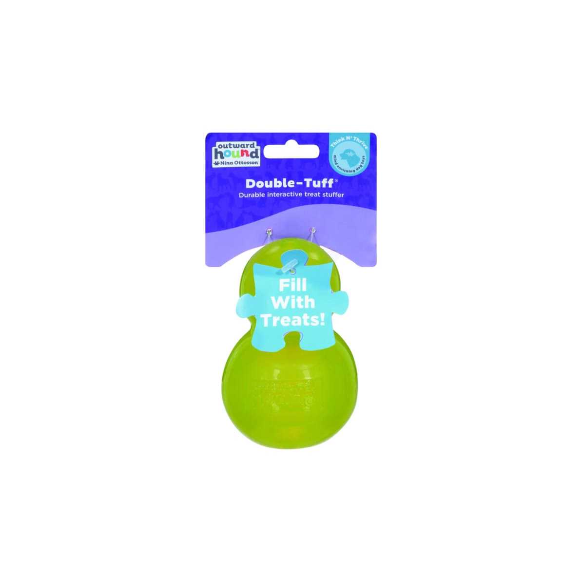 Outward Hound Double-Tuff Treat Stuffer Green Dog Toy - Healthber