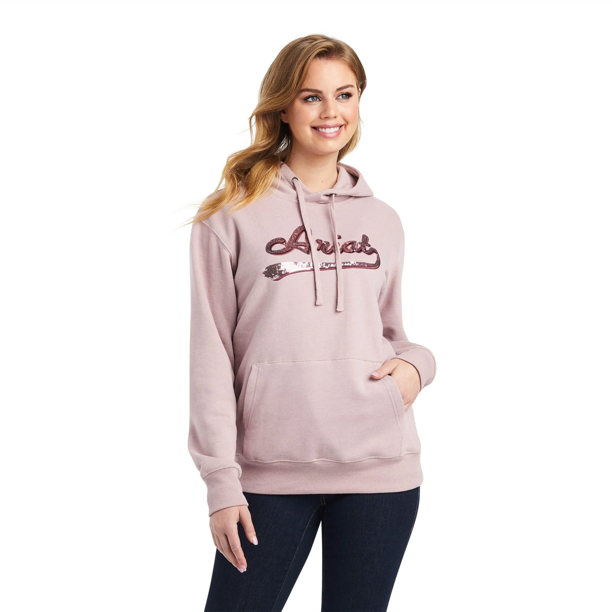 Ariat Women's Real Sequin Logo Hoodie, Rose Heather - Healthber