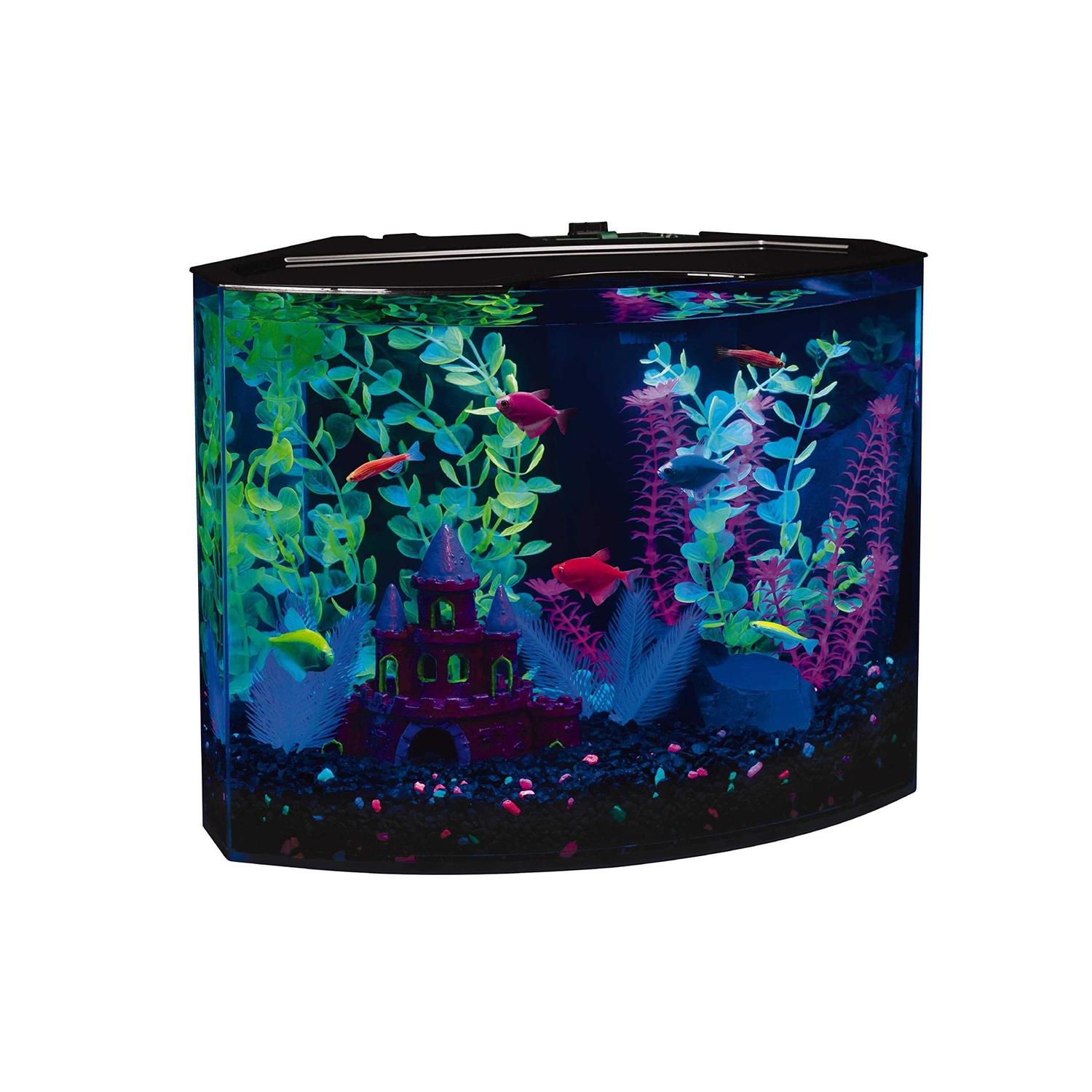 Glofish Aquarium Fish Tank Kits, Includes Fish Tank Decorations And Led Lighting, Tetra Filter And Water Conditioner 5-gallon crescent kit - Healthber