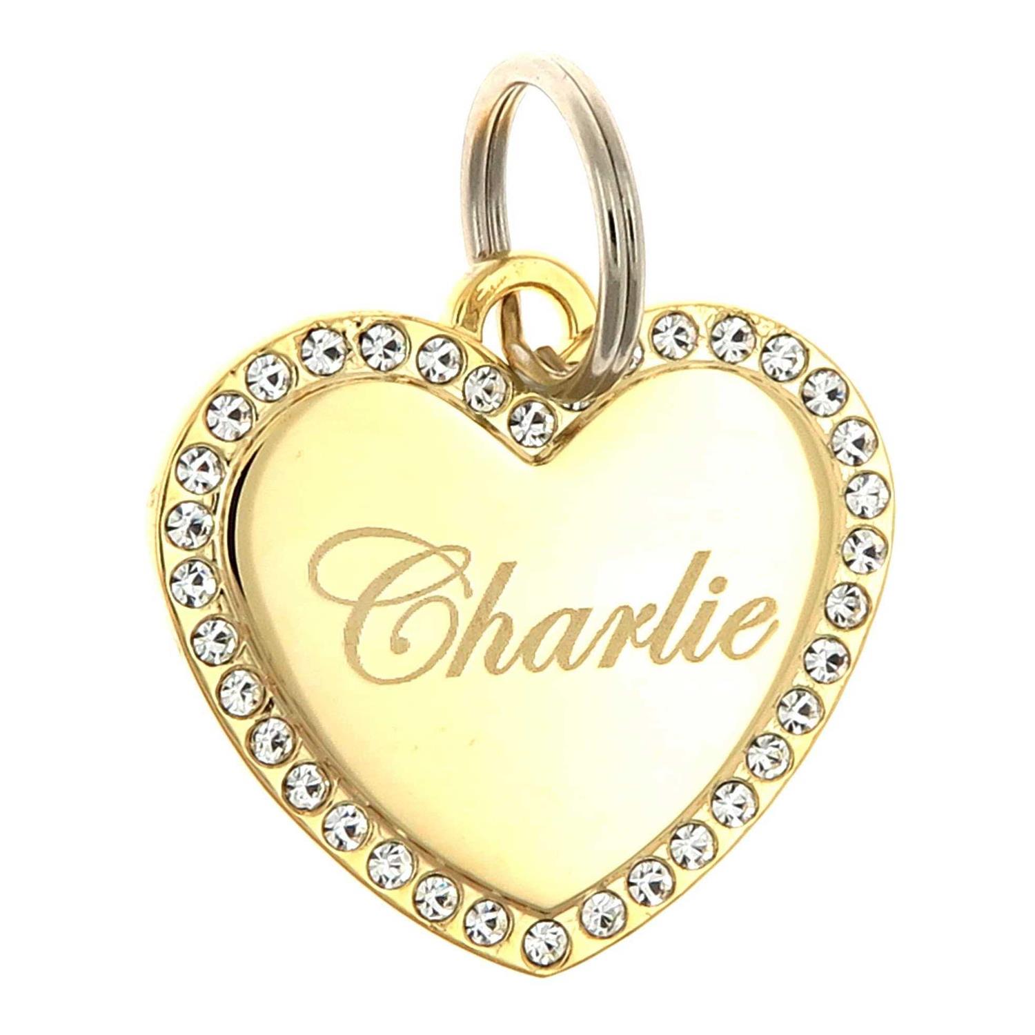Yippo Accessories Custom Engraved Personalized Gold-Plated Medium Heart Rhinestones Pet Jewelry Cat Dog ID Tag for Casual Use - Healthber