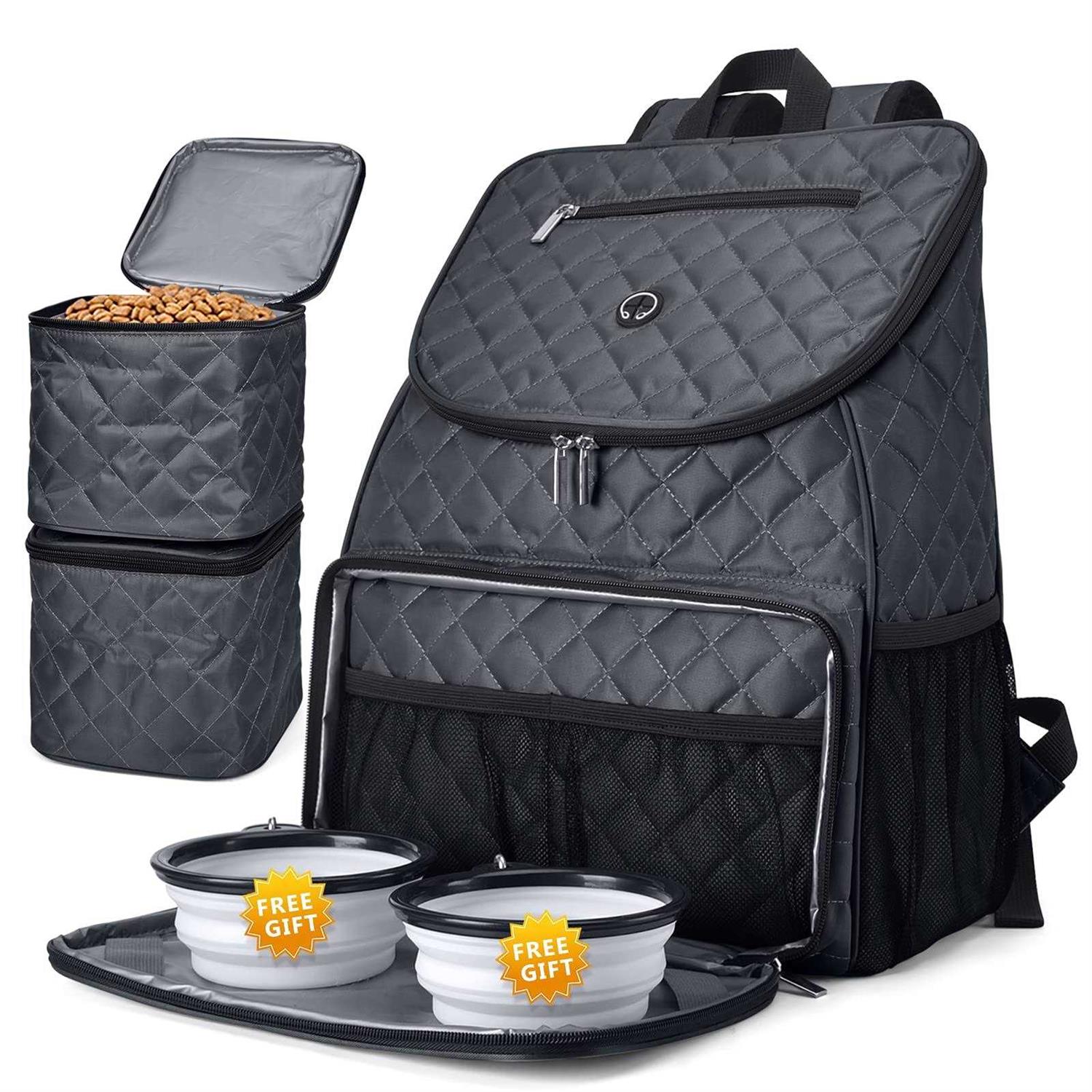 baglher Dog Travel Bag,Airline Approved Pet Supplies Backpack,Dog Travel Backpack with 2 Silicone Collapsible Bowls and 2 Food Baskets - Healthber