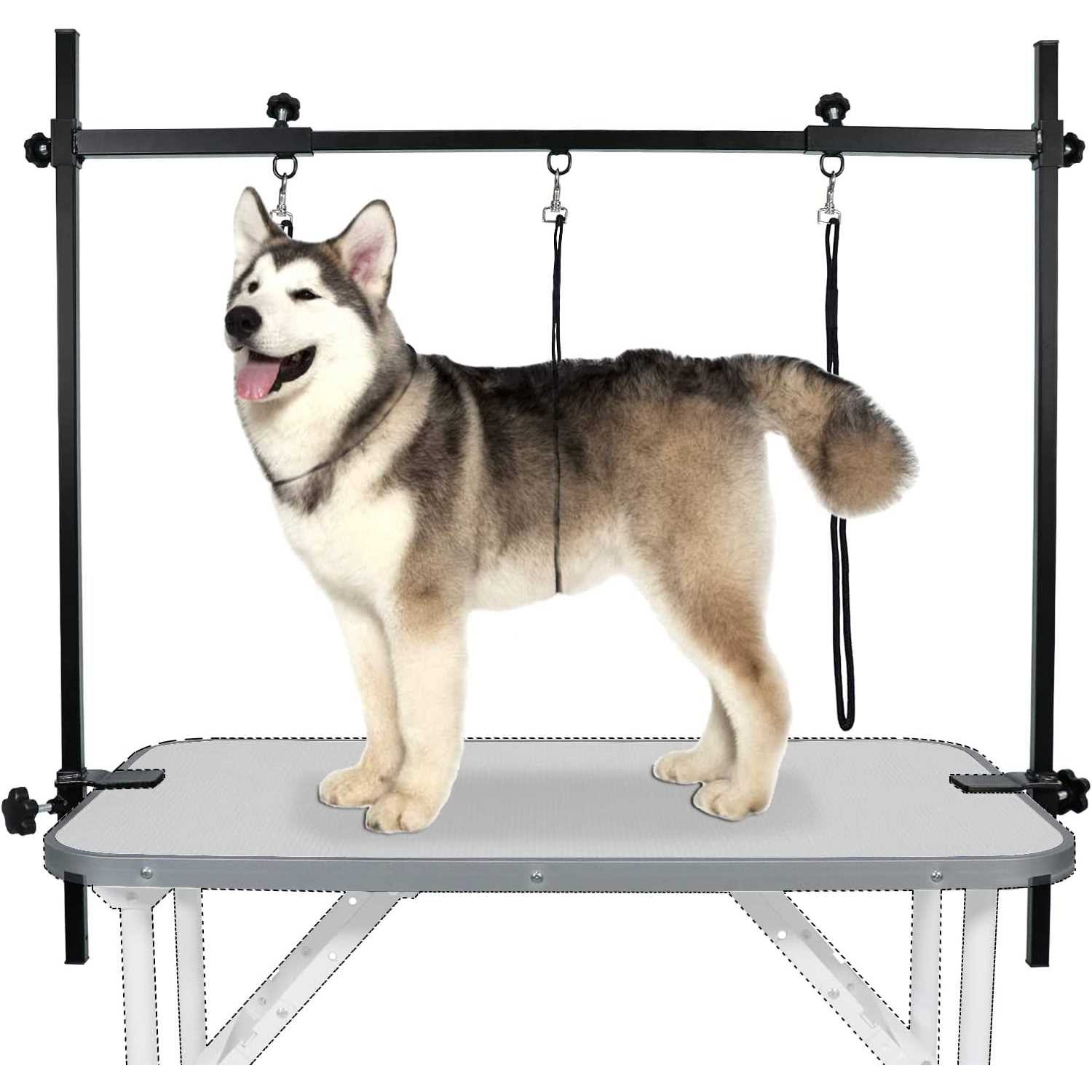 LEIBOU H-Shape Dog Grooming Arm Pet Supplies Grooming Table Arm with 3 Noose and Clamp Heavy Duty Aluminum Alloy Frame with 35.4 Adjustable Height and - Healthber