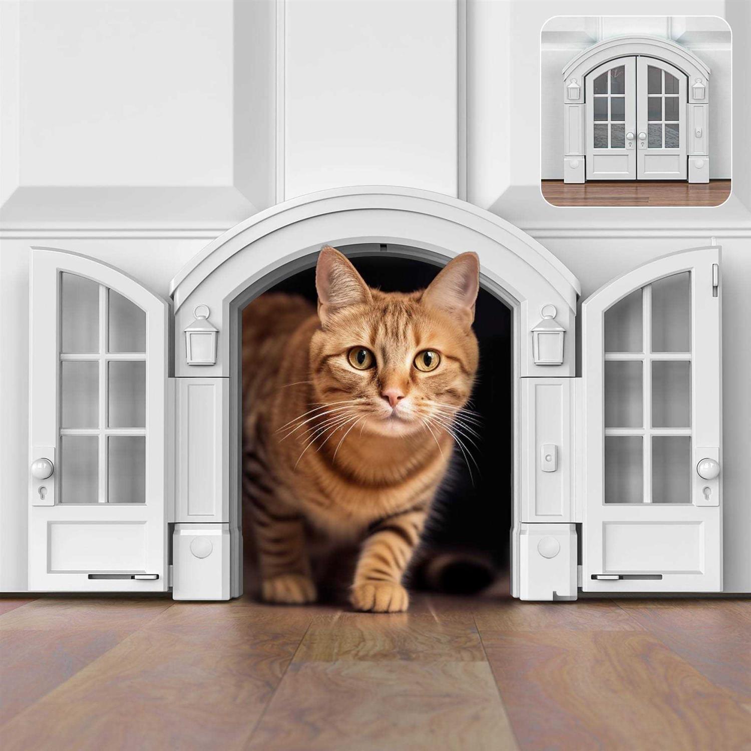 Purrfect Portal French Cat Door Stylish No-Flap Cat Door Interior Door for Average-Sized Cats Up to 20 lbs - Healthber