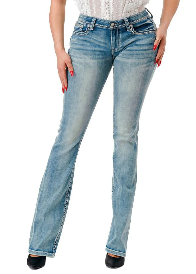 Grace in LA 3D Steer Head Mid Rise Bootcut Jeans - Healthber
