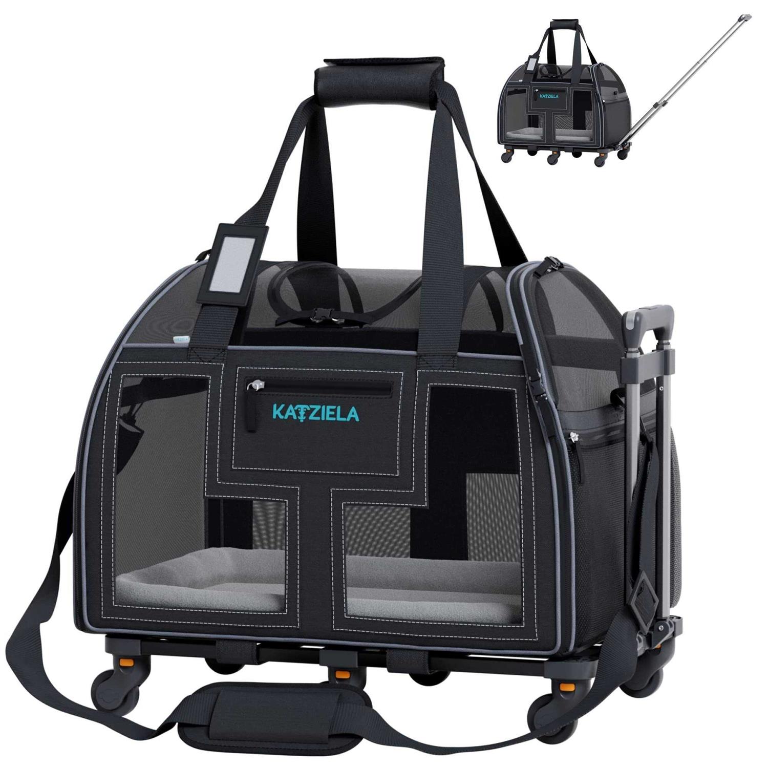 Katziela Luxury Lorry Pro Pet Carrier with Removable Wheels and Telescopic Handle - Healthber