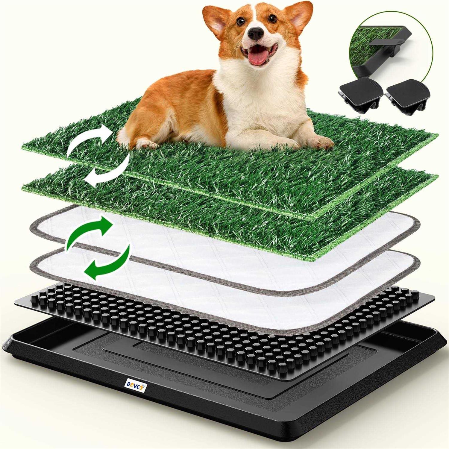 Super Absorbent Dog Grass Pad with Tray 4-Layer Guard to Stop Leakage/Stink/Mess for Puppy Health - Healthber
