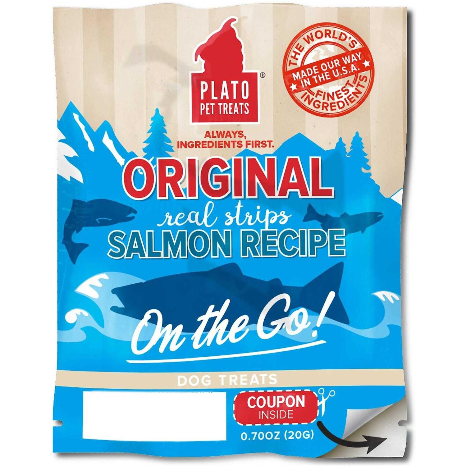 Plato On The Go! Real Strips Salmon Recipe Dog Treats - Healthber