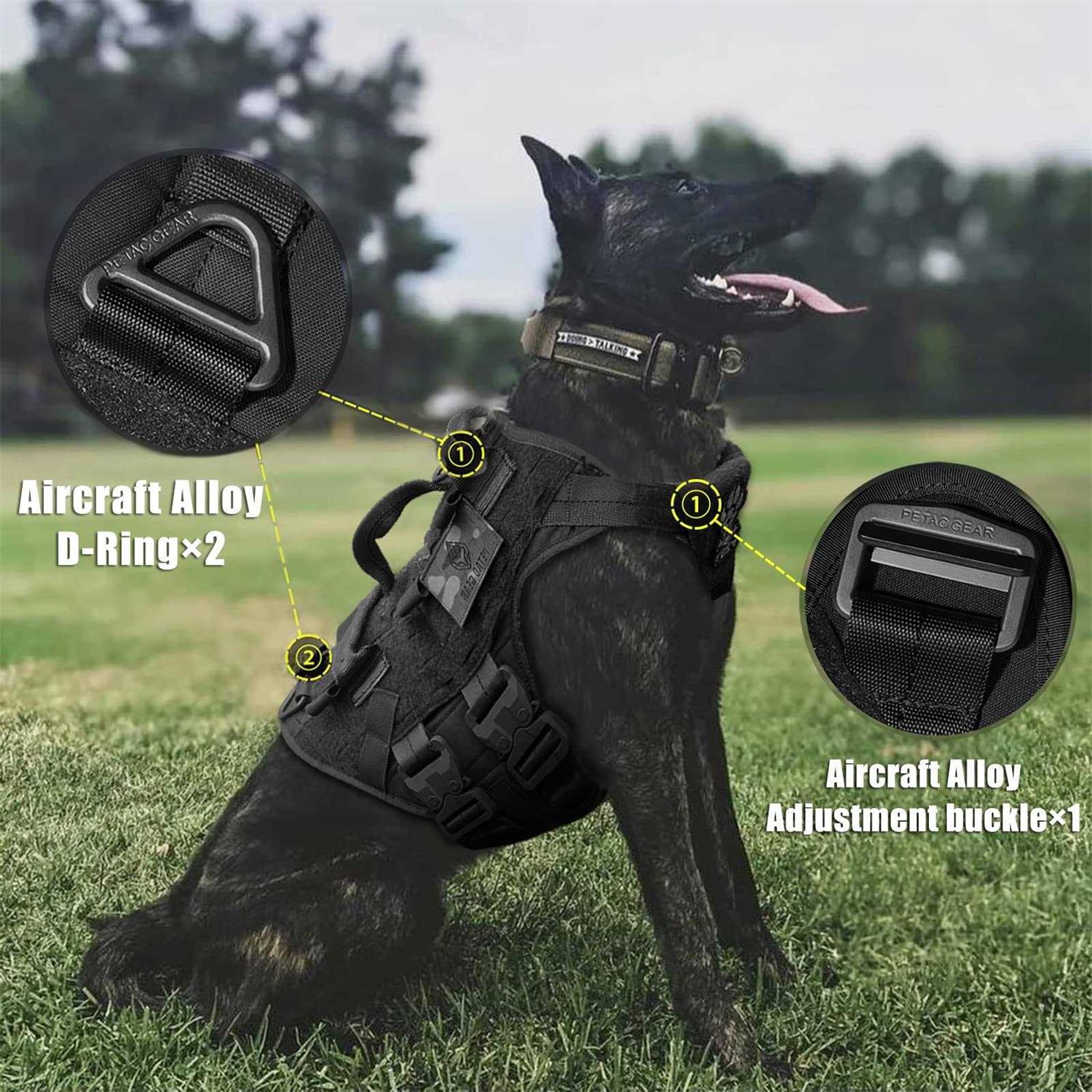 PETAC GEAR Tactical Dog Harness K9 Dog Training Vest Adjustable Padded Police Service Dog Working MOLLE Vests for Large Medium Dogs Mals GSD Lab - Healthber