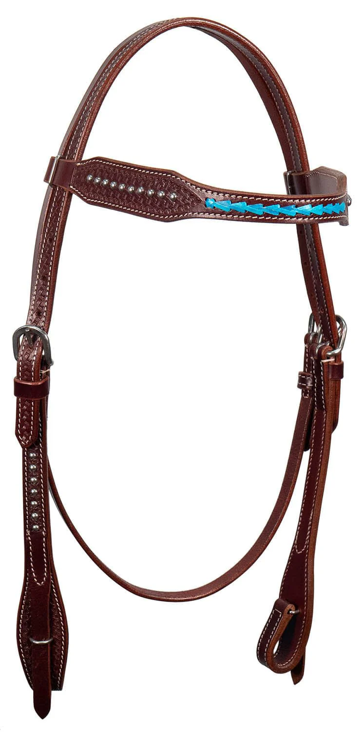 Buffalo Leather Turquoise Laced Browband Headstall - Healthber