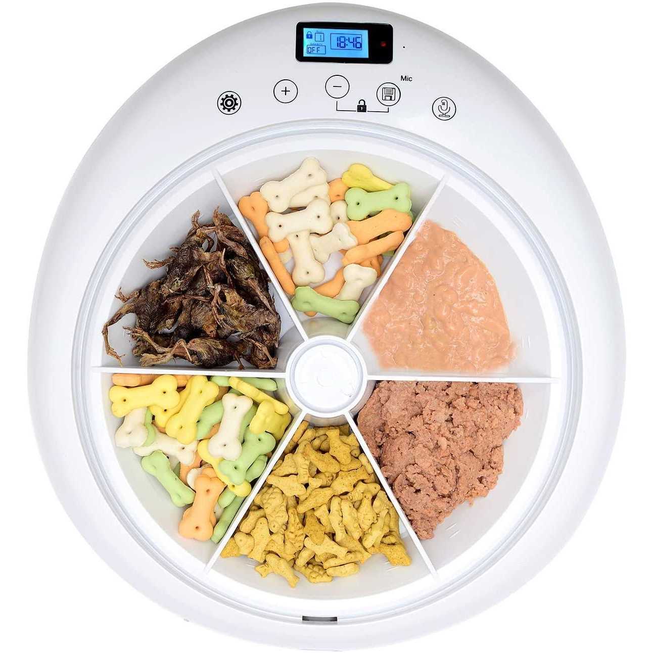 QPETS 6 Meals Automatic Cat Dog Feeder Auto Pet Feeder with Programmable Timer,Auto Dry Dispenser for Kitten and Little Dog Voice Recording and - Healthber
