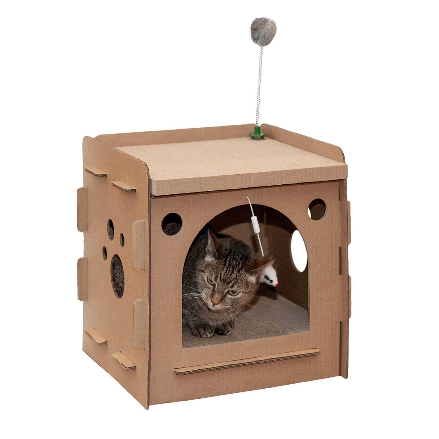 FurHaven Corrugated Cat Scratcher House with Catnip - Healthber