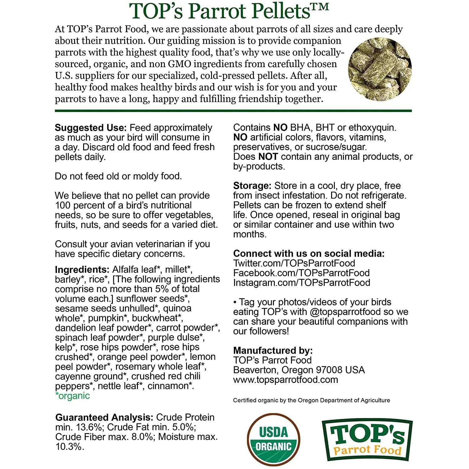 TOP’s Parrot Food Organic Pellets - Healthber