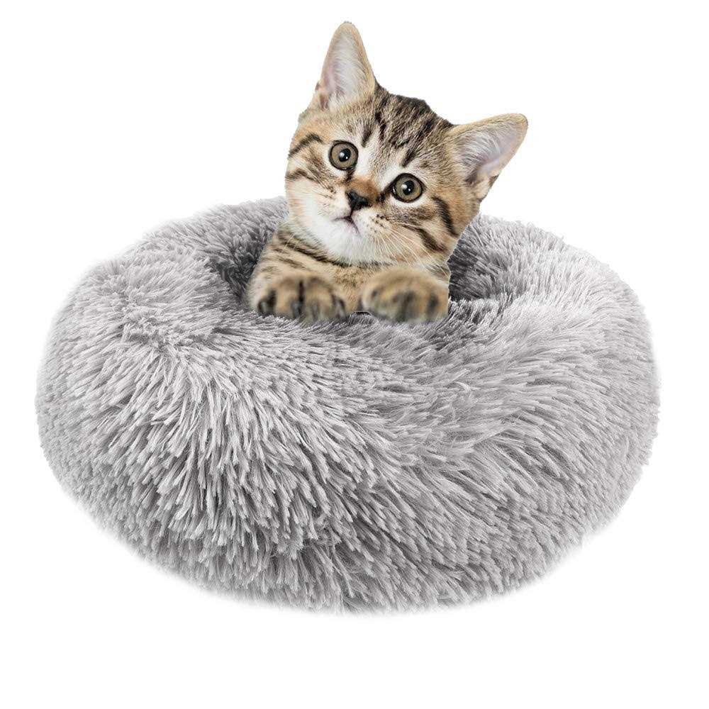 Otoez Round Plush Donut Pet Bed Warm Fur Cuddler Dog Cat Cushion Bed Calming Bed Non-Slip Bottom - Healthber