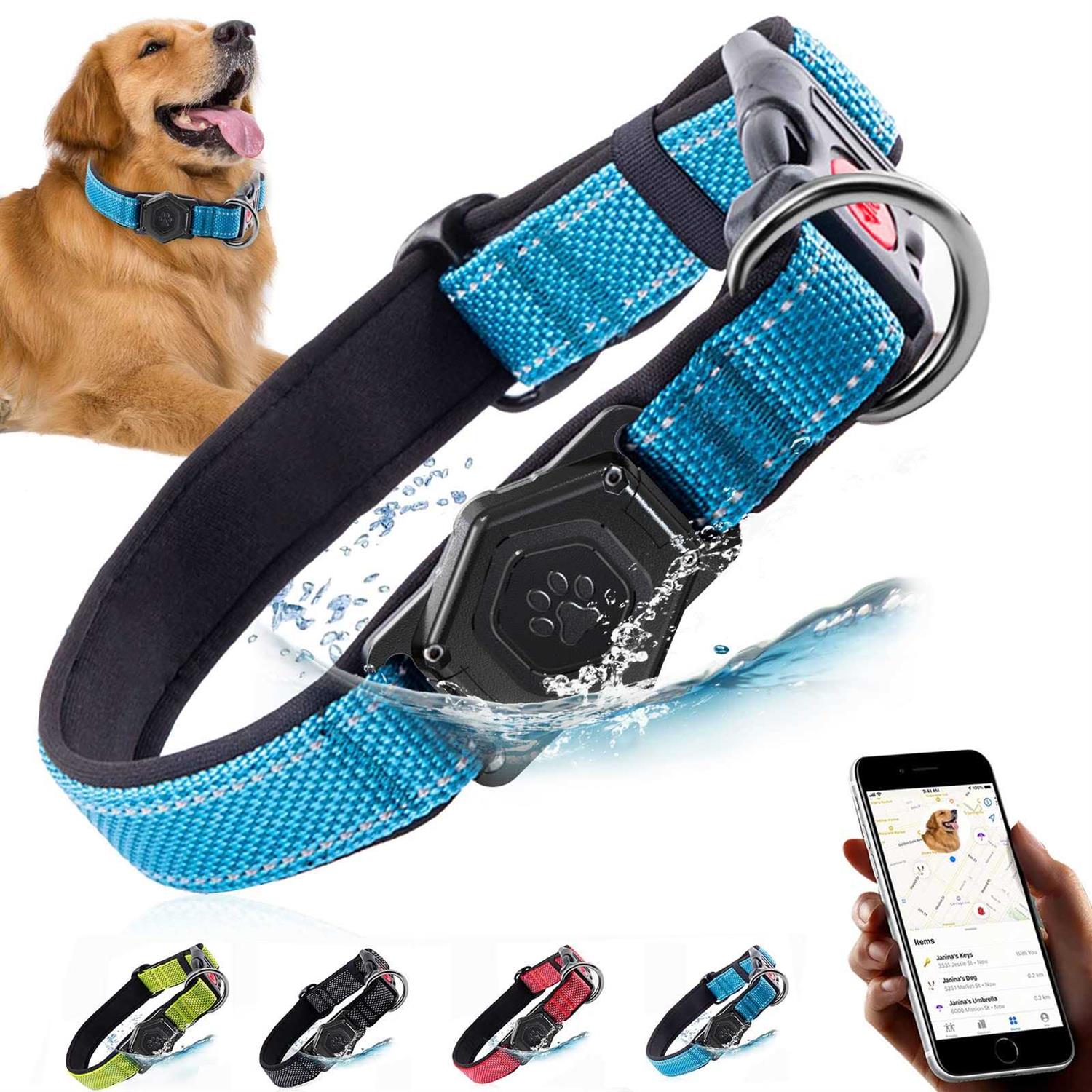Airtag Dog Collar,Durable Dog Collar with Waterproof Apple Air Tag Holder Case,Adjustable,Soft,and Reflective GPS Tracking Dog Collars for Medium - Healthber