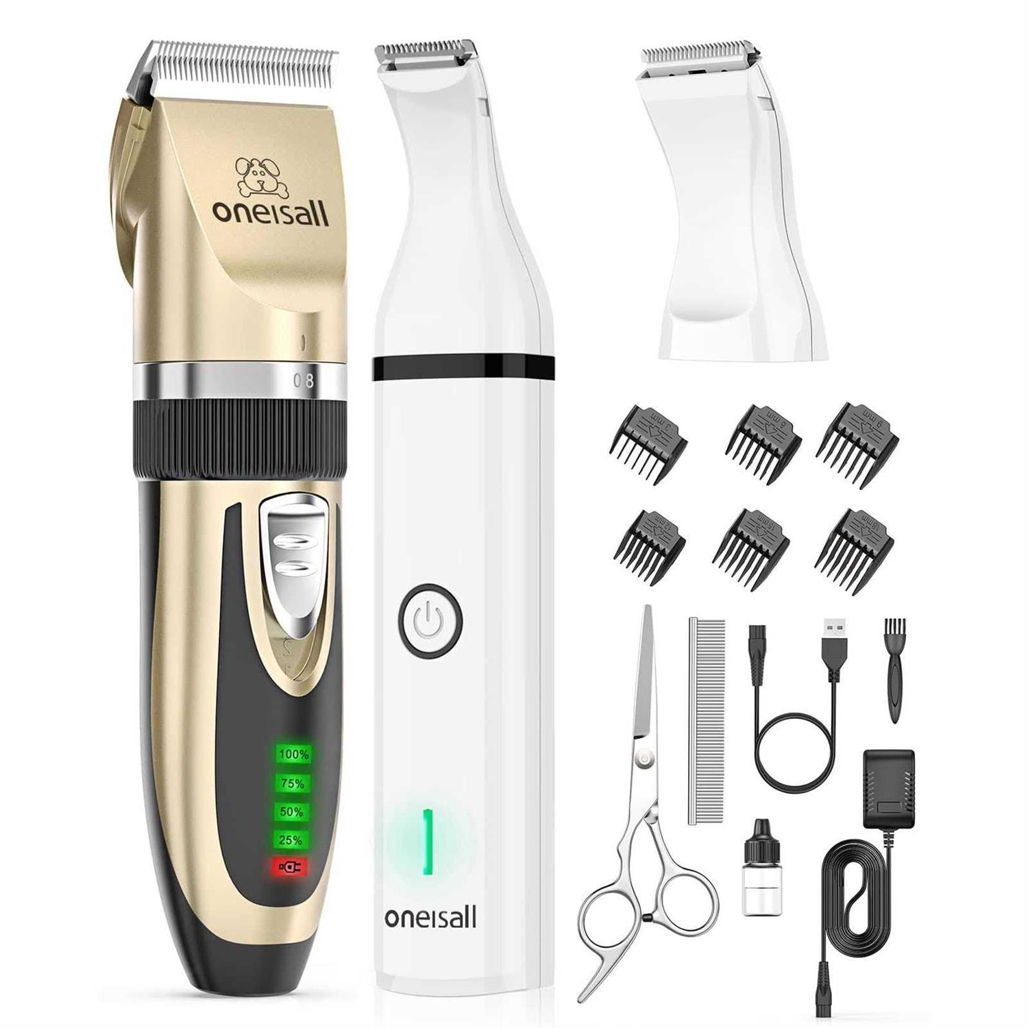 oneisall Dog Clippers and Dog Paw Trimmer Kit 2 in 1 Low Noise Cordless Dog Clippers for Grooming Pet Hair Trimmers for Small and Large Dogs Cats - Healthber