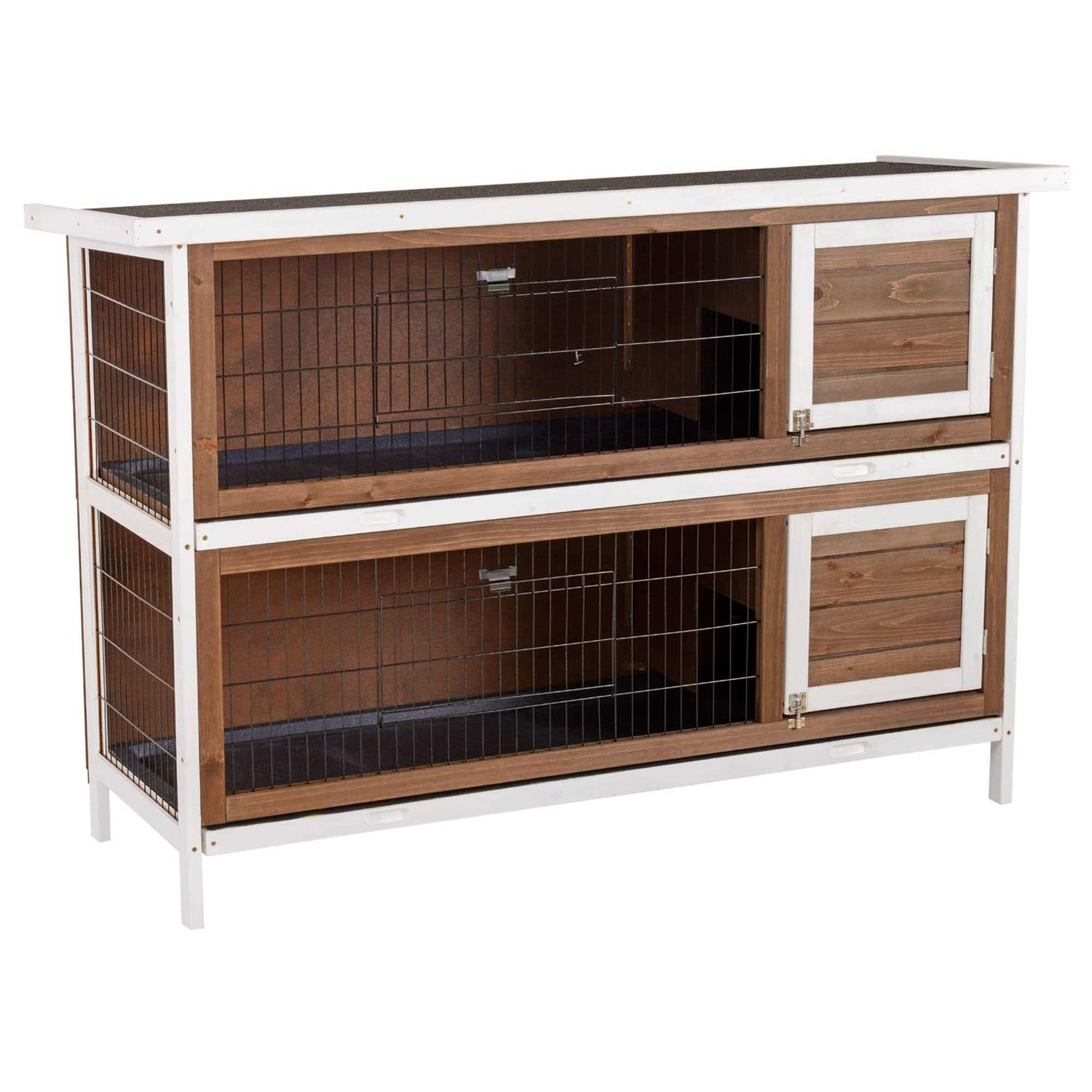 PawHut 54 2-Story Large Rabbit Hutch Bunny Cage Wooden Pet House Small Animal Habitat with Lockable Doors, No Leak Tray and Waterproof Roof - Healthber