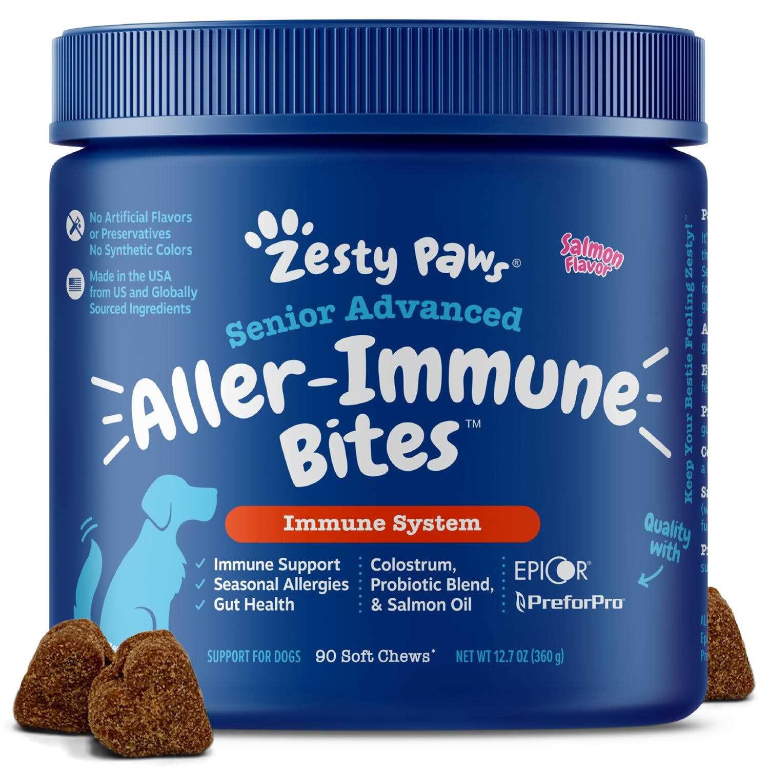 Zesty Paws Senior Advanced Salmon Allergy & Immune Bites for Dogs - Healthber