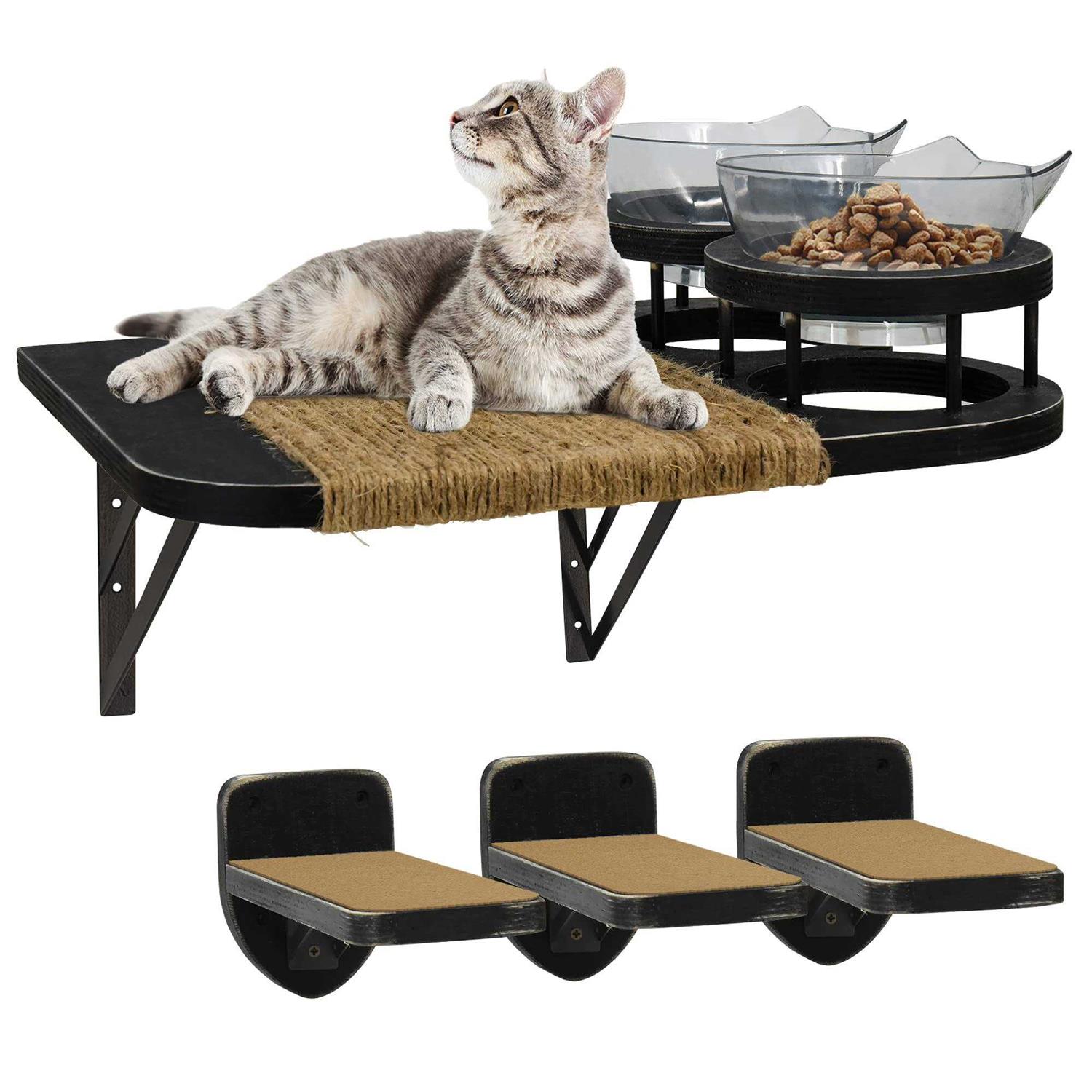 MEMOORIAL Cat Hammock Cat Wall Shelves with 3 Steps, Cat Shelves and Perches with 2 Cat Food Shelf - Healthber