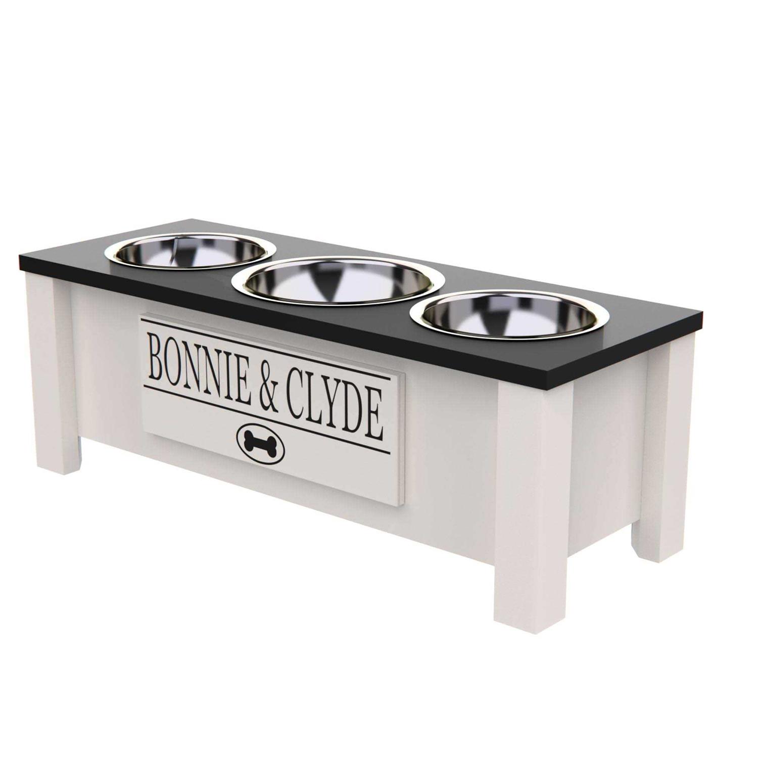GrooveThis Woodshop Personalized 3 Bowl Elevated Dog Feeder Station with Internal Storage - Healthber
