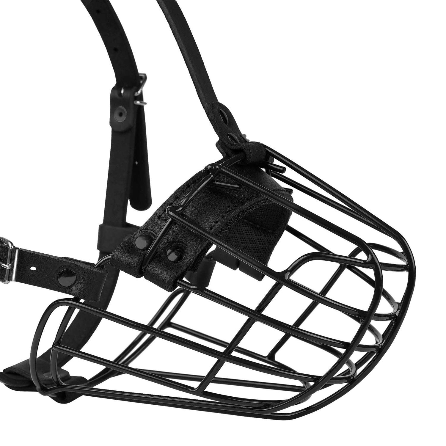 BUDKAS Pitbull Dog Muzzle Metal Mask Amstaff Secure Wire Basket Adjustable Durable Leather Straps for Large Dogs - Healthber