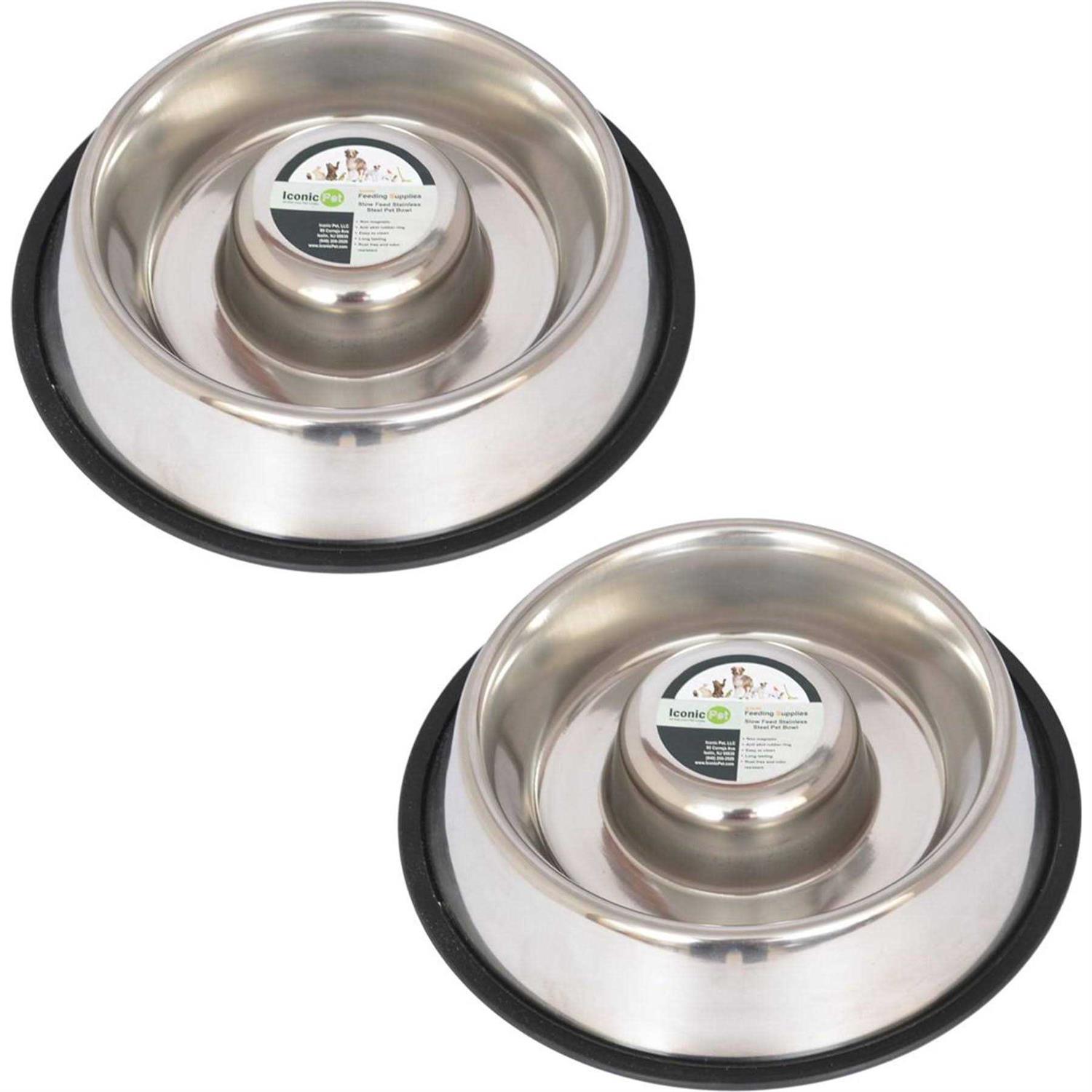 Iconic Pet Slow Feed Stainless Steel Pet Bowl - Healthber