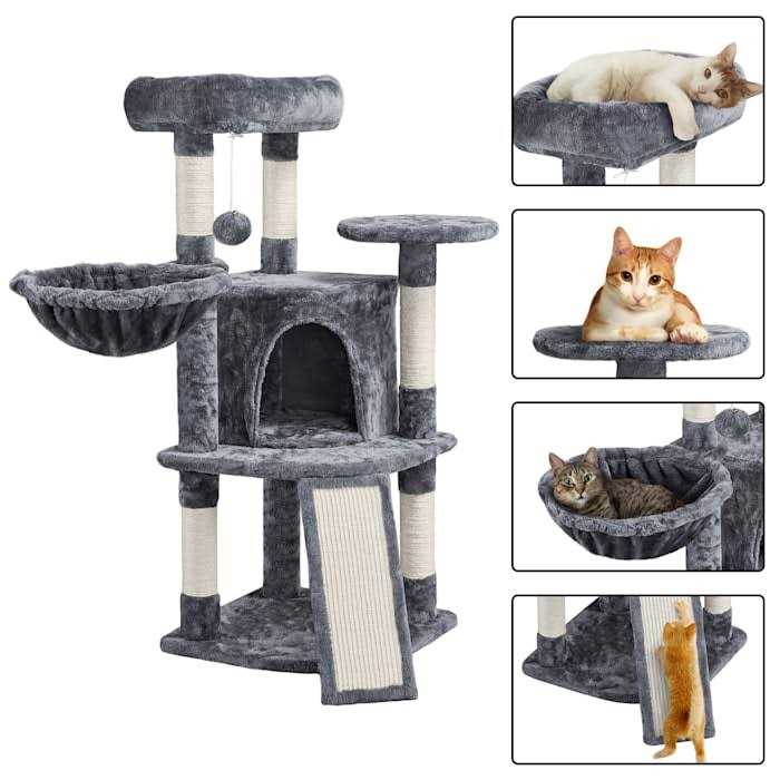 Topeakmart Medium Plush Cat Tree Condo with Basket - Healthber