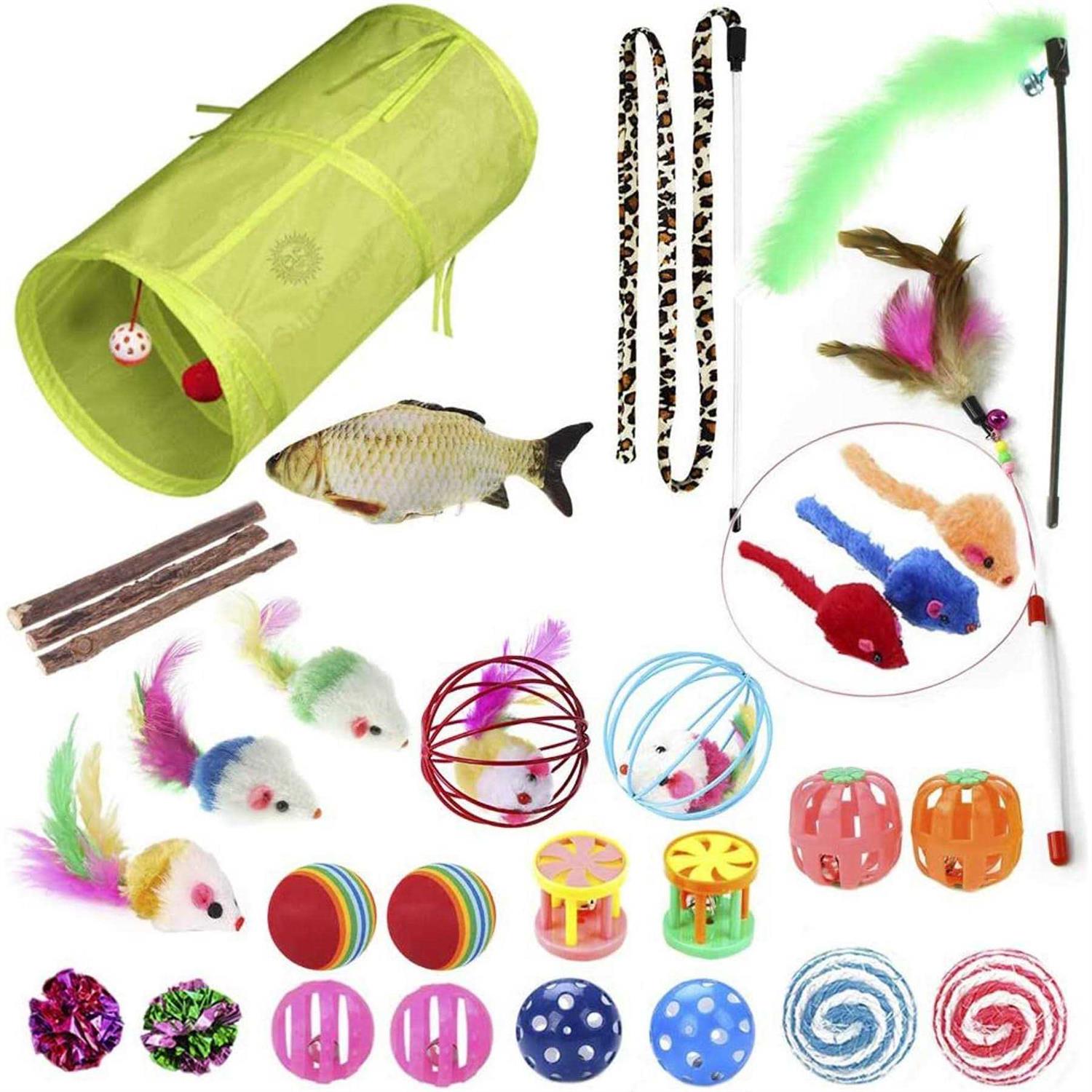 SunGrow Ferret Tunnel and Assorted Toys Variety Pack Interactive Kitten & Ferret Toys & Accessories - Healthber