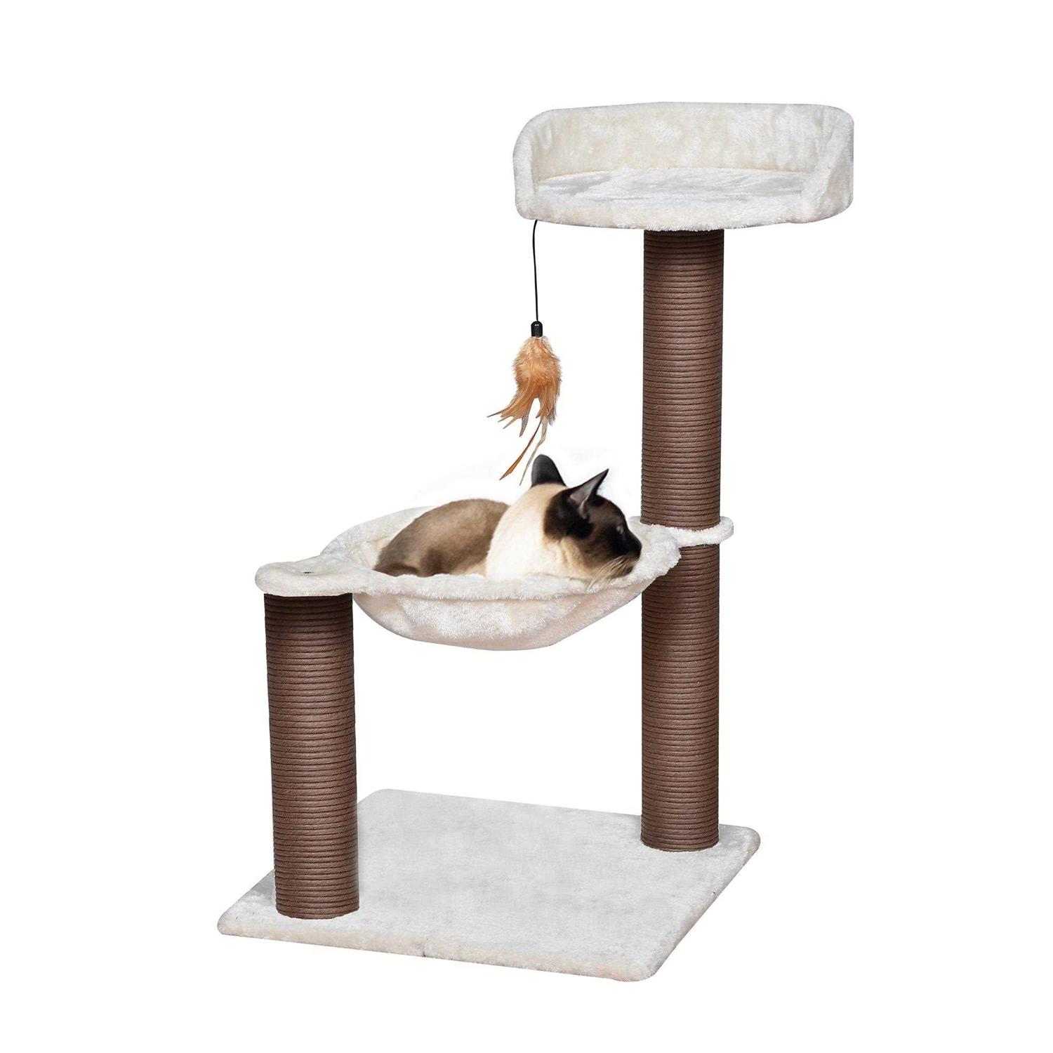 Catry Cat Tree with Feather Toy Cozy Design of Cat Hammock Allure Kitten to Lounge - Healthber
